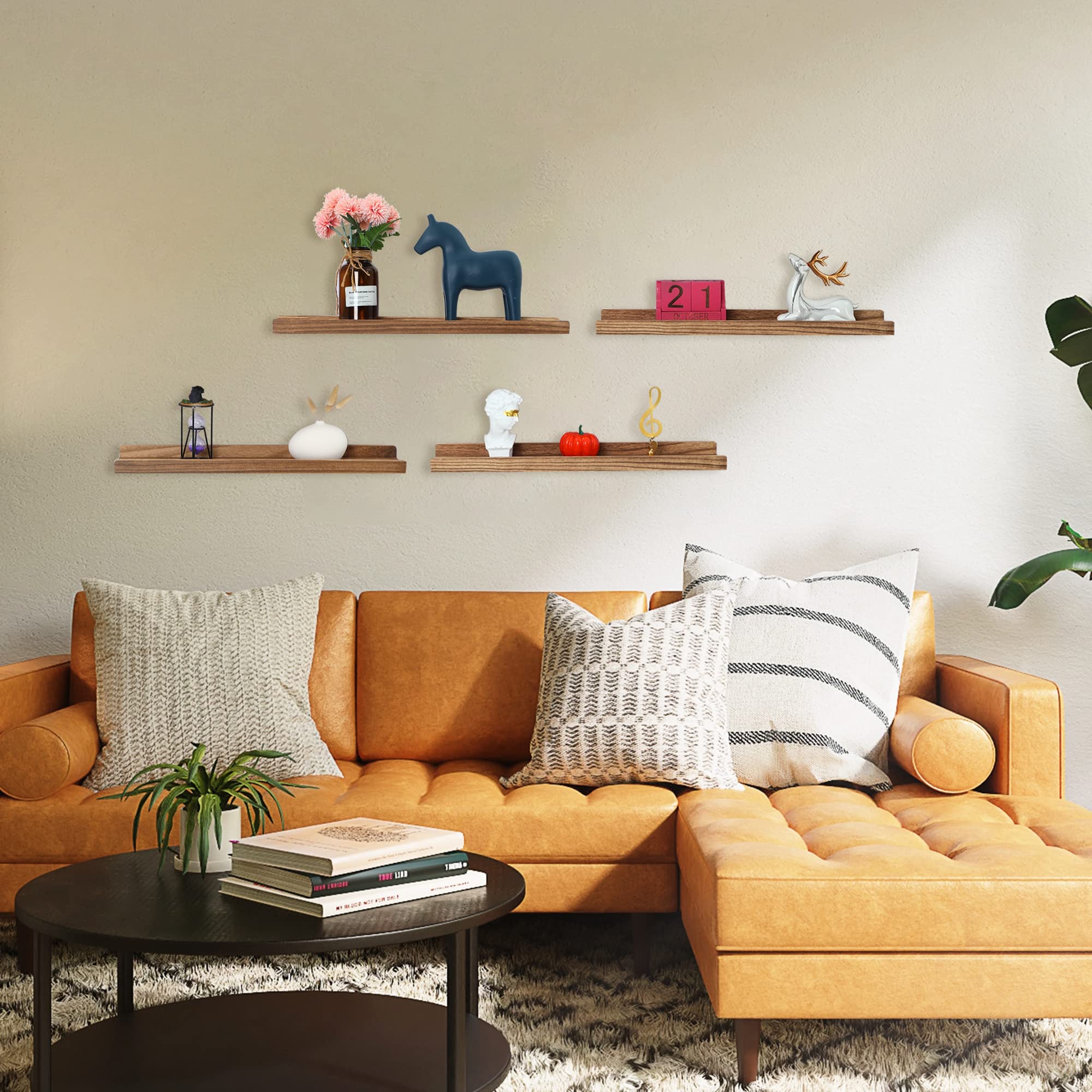 Long Floating Shelves With Lip,Picture Ledge Shelves Set of 4,Rustic Photo Frames Storage Display Shelves Wall Mounted for Living Room Bedroom Kitchen Kids Nursery,Home Office Decor 24 Inch