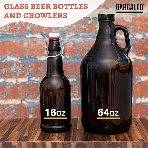 Miniatura 8 de Barcaloo Botellas de cerveza de vidrio ámbar de 16 onzas para elaboración casera, paquete de 12 con tapas abatibles, marca estadounidense de