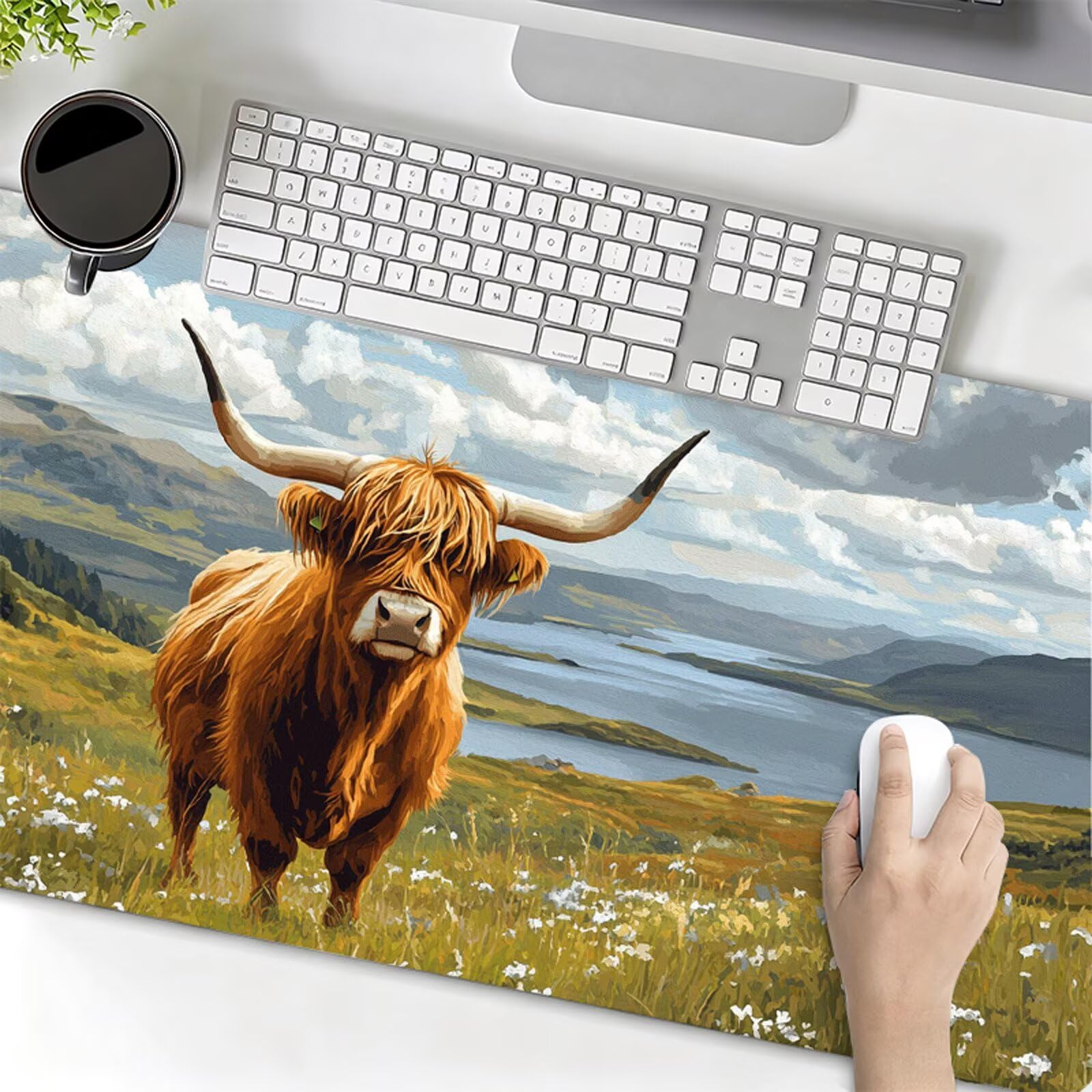 Podkładka pod mysz XXL 900x500x3mm Podkładka pod mysz Highland bydlęca Podkładka dla zwierząt poprawia precyzję i prędkość, szyte krawędzie, akcesoria do gier, komputer biurowy, praca, komputer Y7-294