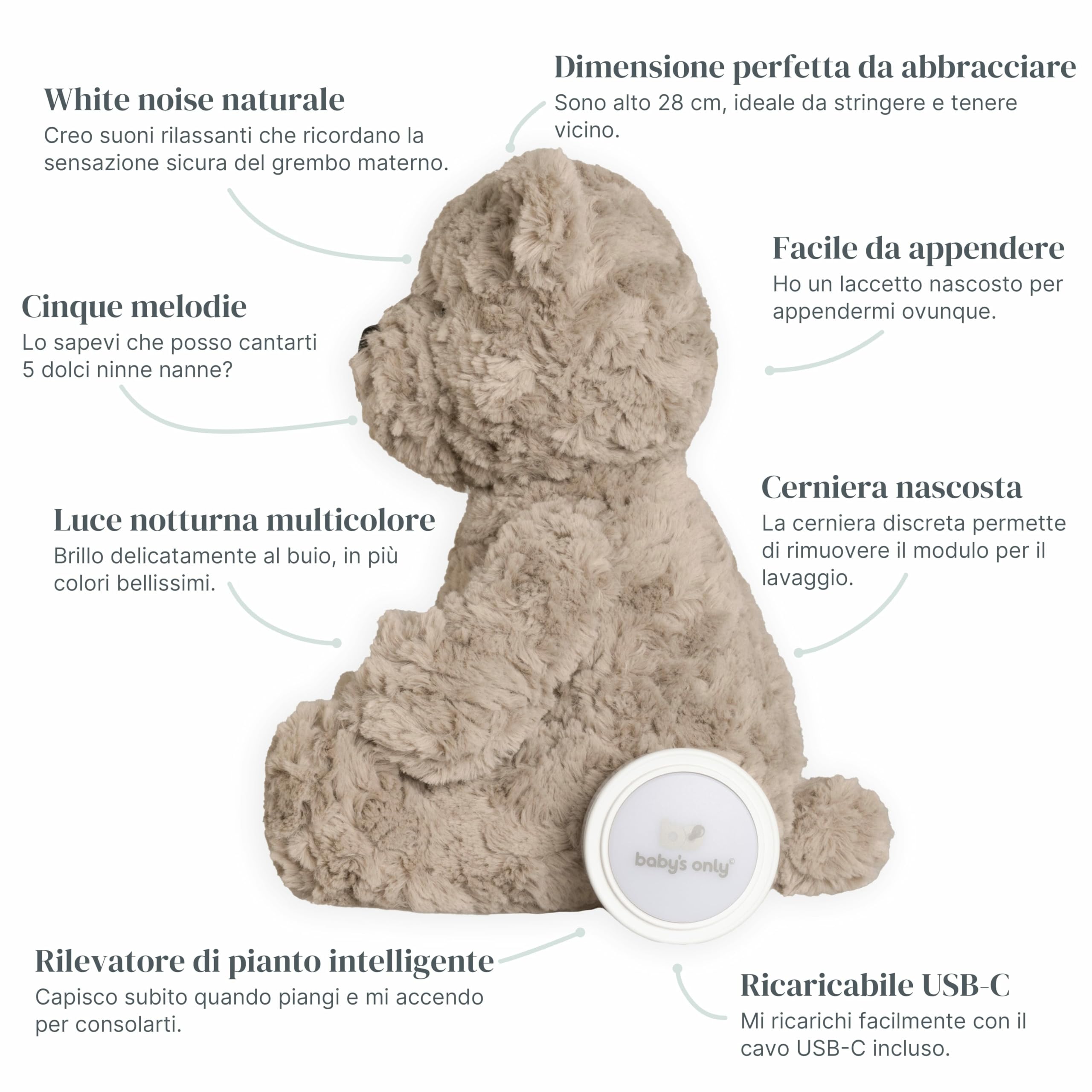 Baby's Only - Bo l’orsacchiotto di peluche con allenatore del sonno - Peluche neonato - Musica musica per dormire - Doudou musica rilassante - Ninna nanna per bambini - Taupe