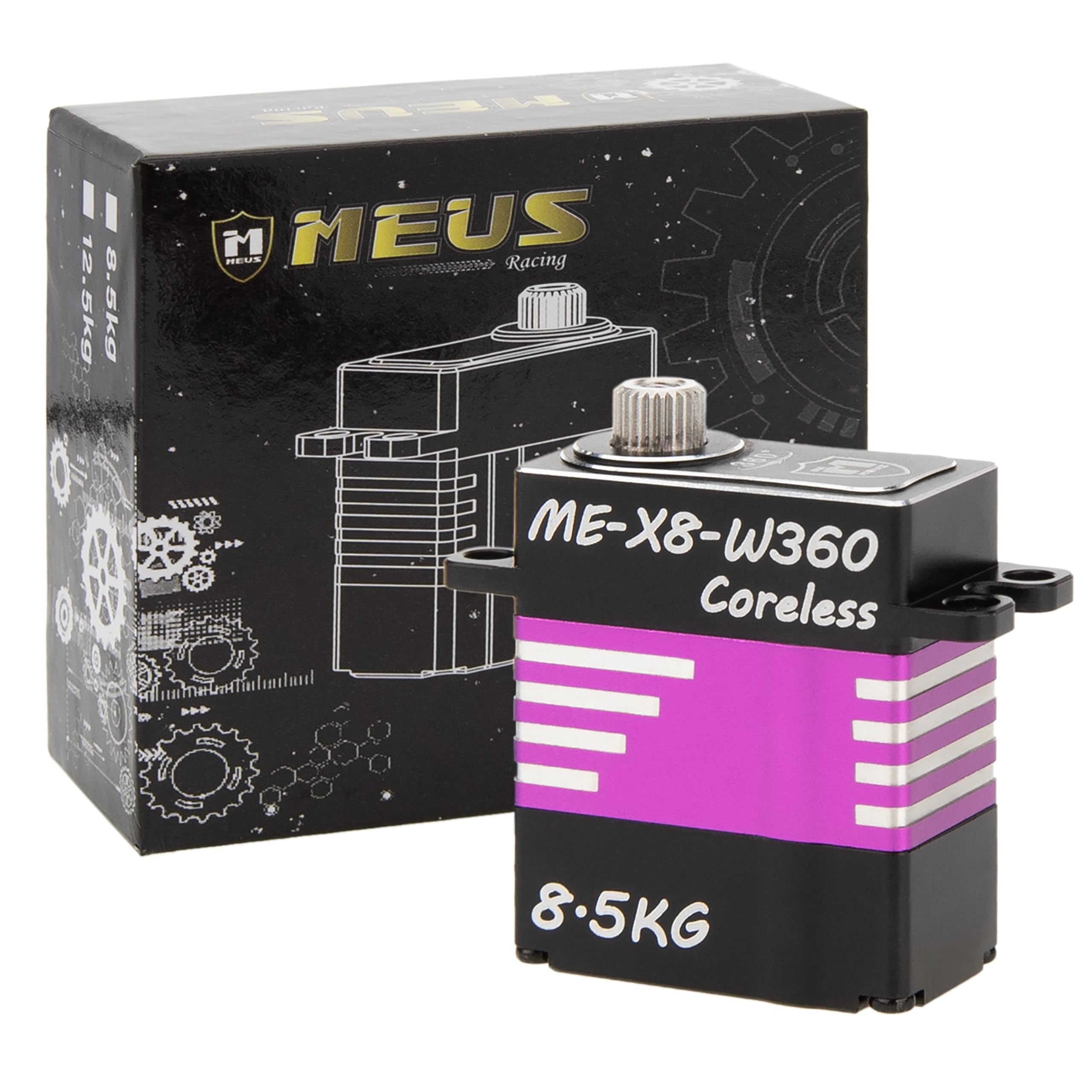 MEUS Racing 360 ° RC Winch Servo 8.5KG Coreless Servo per Axial SCX10 Capra UTB 1.9 Traxxas 1/10 1/8 RC Cars (ME-X8-W360)
