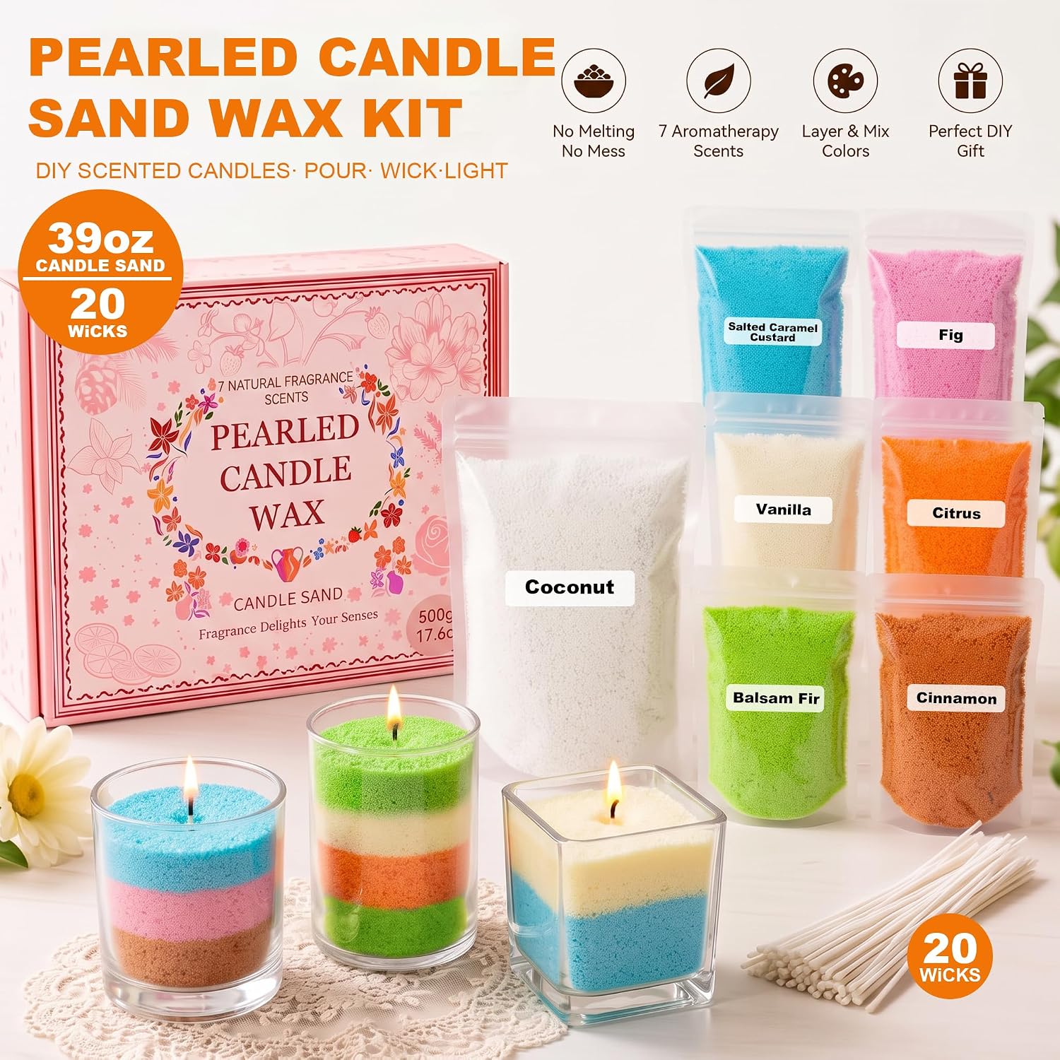 SCENTORINI Pearled Sand Wax Kit, 39oz DIY Scented Candle Sand Making