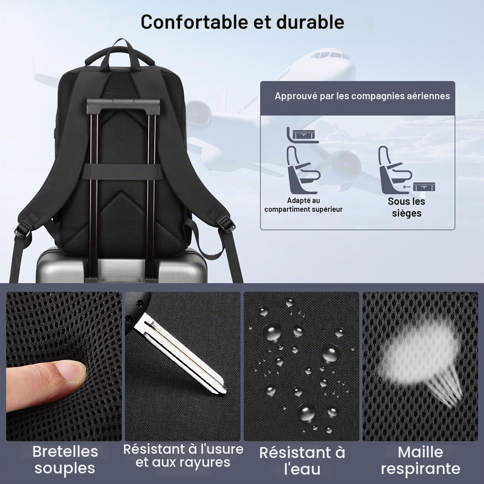 HOMIEE Sac à Dos Ordinateur 17 Pouces, Sac à Dos PC 17,3" Grande Capacité Homme Femme, Antivol Travail Voyage Loisirs Affaire Scolaire, Noir (Noir)