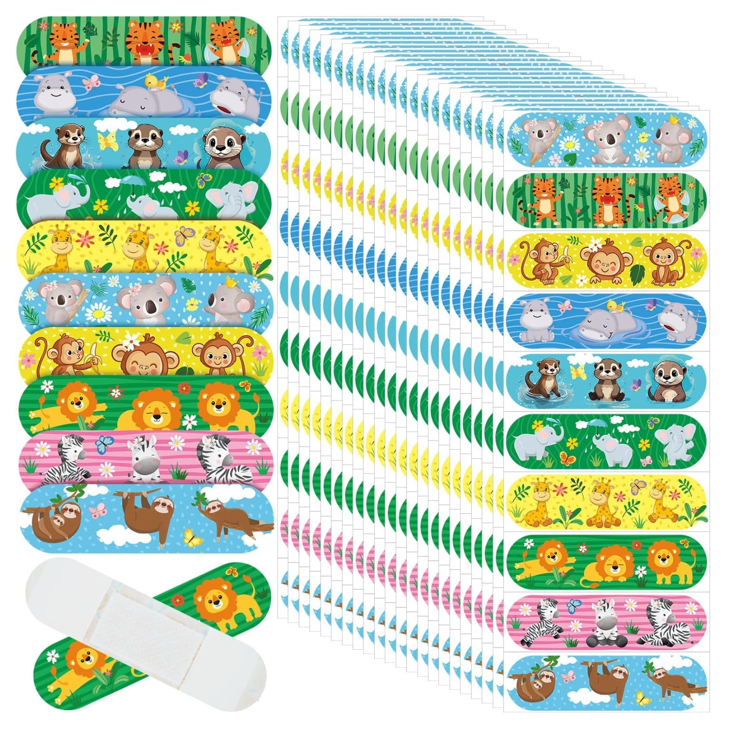 Ahamo Cartoon Bandaids for Kids - 100 Jungle Animal Adhesive Bandages | Waterproof Wound Protection with 10 Assorted Fun Designs | Skin-Friendly for Toddlers & Children-image-43