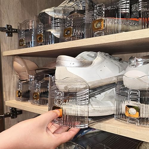 Miniatura 8 de Organizador de ranuras para zapatos, apiladores de zapatos ajustables, paquete de 10 ahorradores de espacio para zapatos, ranura para zapatos de