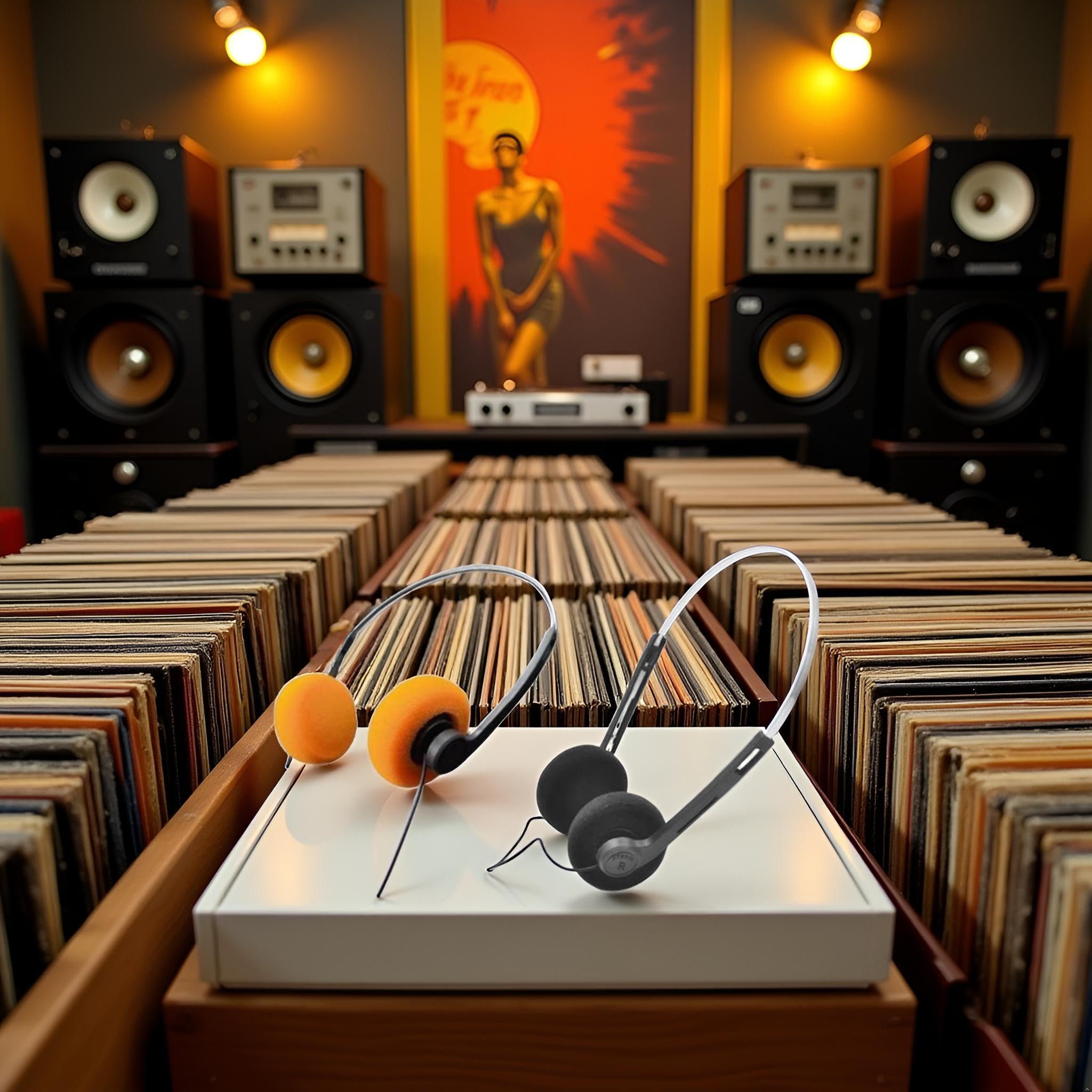 2 szt. retro słuchawki douszne, przewodowe słuchawki stereo, słuchawki, lekkie przenośne słuchawki z regulowaną opaską na głowę, magnetofonem, nauszne (pomarańczowe i czarne)
