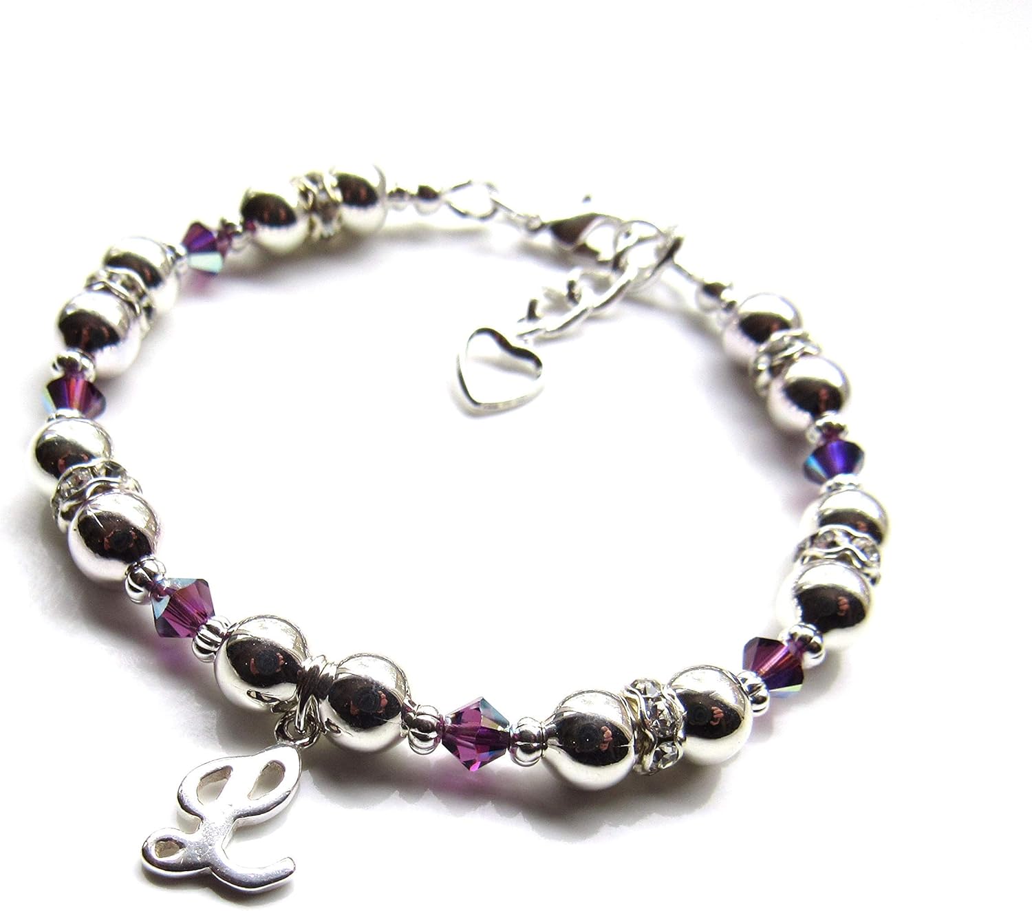 Personalized Jewelry for Girls Charm Bracelets, Choice of Birthstone Letter and Size, Sterling Silver Initial Bracelet for Women and Girls, Custom Birthday Gift