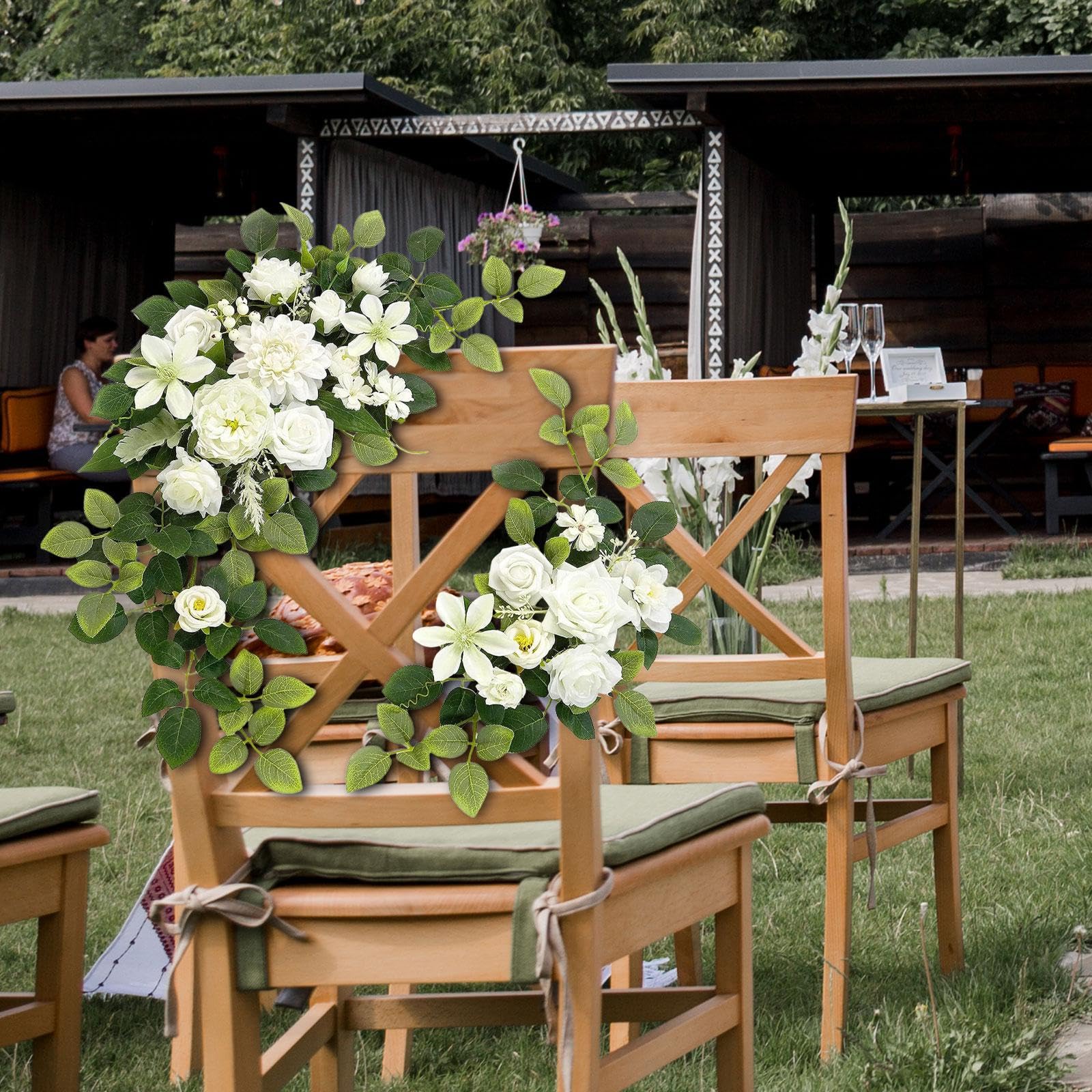2 x Hochzeitsbogen, Blumenbogen, Blumenarrangement, künstliche Blumengirlande für Party, Weiß