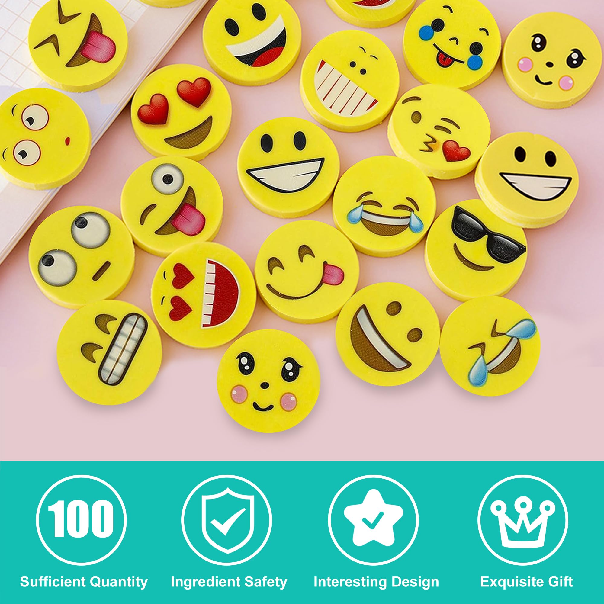 Emoji Emoticon Gomma 144 Pezzi Cancellare Matita Set Emoticon Erasers per Festa Bambini Compleanno Battesimo Natale Regalo