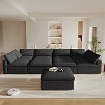 Cloud Couch Modular Sectional Sofa,196inch U-Shaped Sectional Sofa with Storage Ottomans,Oversized Down Filled Convertible 9 Seater Linen Living Room Sets, Covers Washable&Replaceable,Black