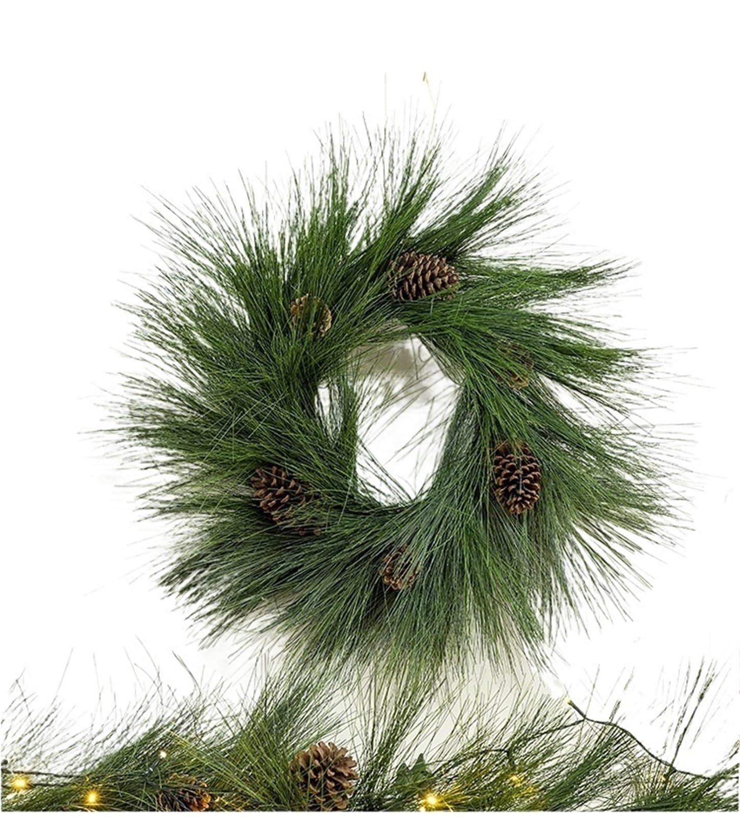 Corona de aguja de pino de Navidad para colgar en la pared de la puerta delantera, decoración del hogar, decoración de granja (muerte)