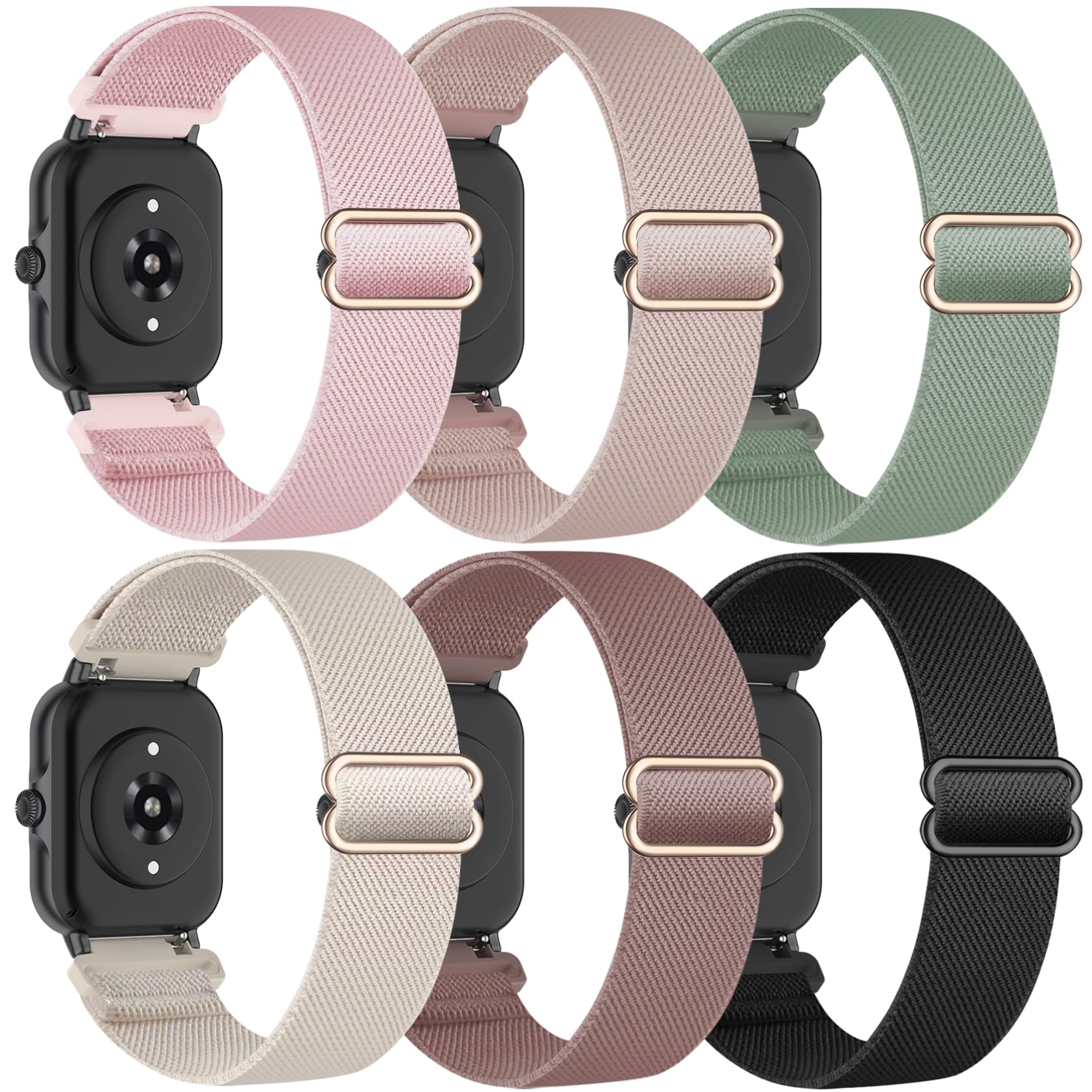 HQzon 6 Pack Stretchy Nylon Bands Compatible with Amazfit Active 2/Active,20mm Soft Fabric Breathable Replacement Sport Strap for Amazfit Bip 3 Pro/