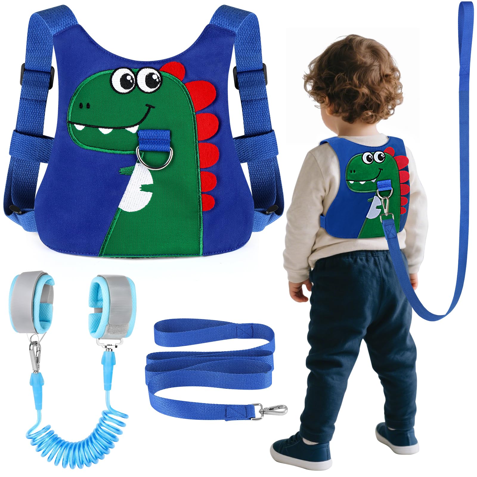 Toddler Leash-Baby Walking Safty Harness and Child Anti Lost Wrist Link for Girls/Boys Travel (Blue+Green)
