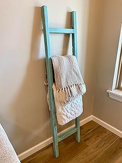 BarnwoodUSA Rustic Farmhouse Decorative Ladder - Our 5 ft Ladder can be Mounted Horizontally or Vertically and is Crafted from Upcycled Wood | No Assembly Required | Blue