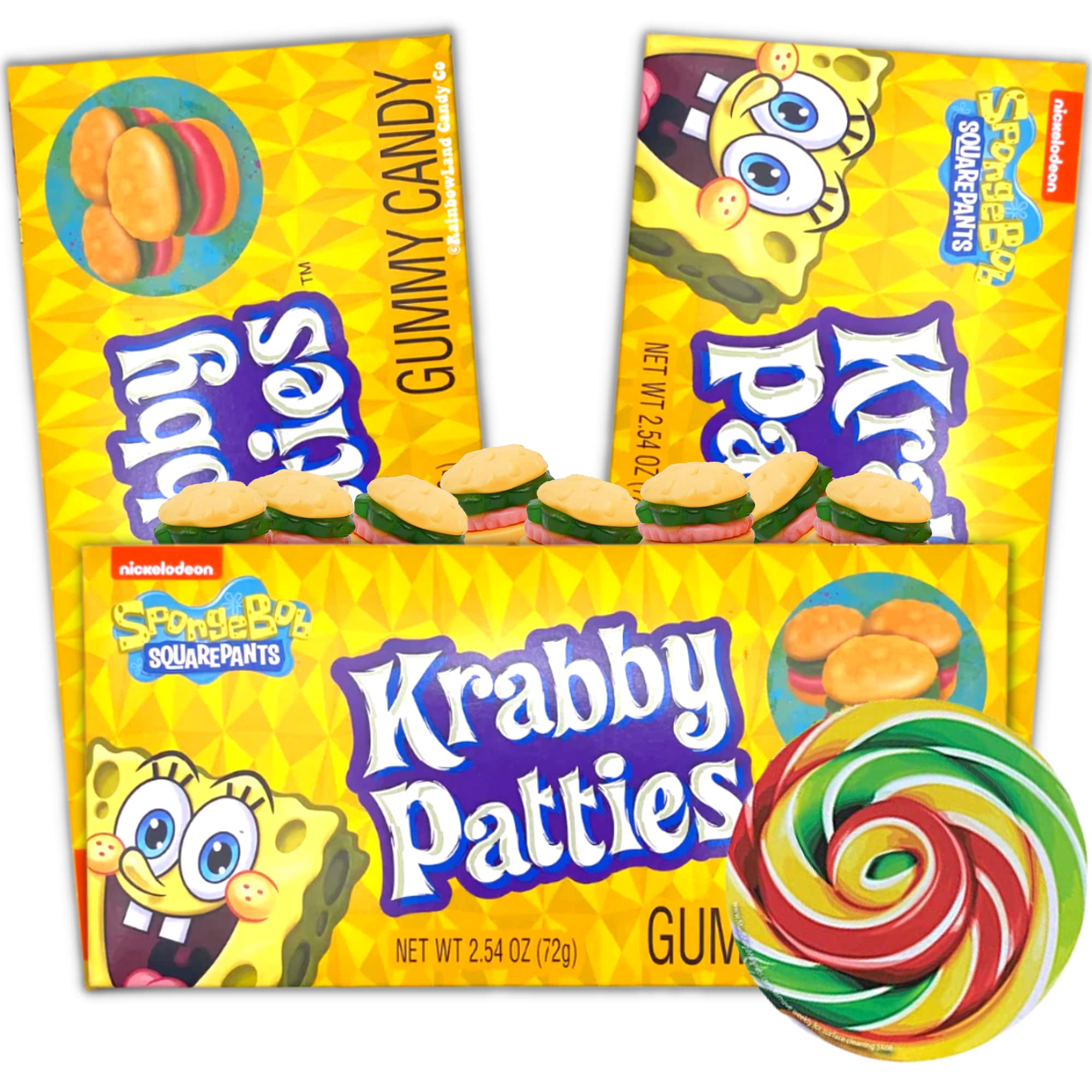Sweetzo - Krabby Patty Theater Box Gummy Candy, Shareable Sized Boxes for Movies, Road Trips, etc., Chewy Candies, 2.54 Ounces (Pack of 3)