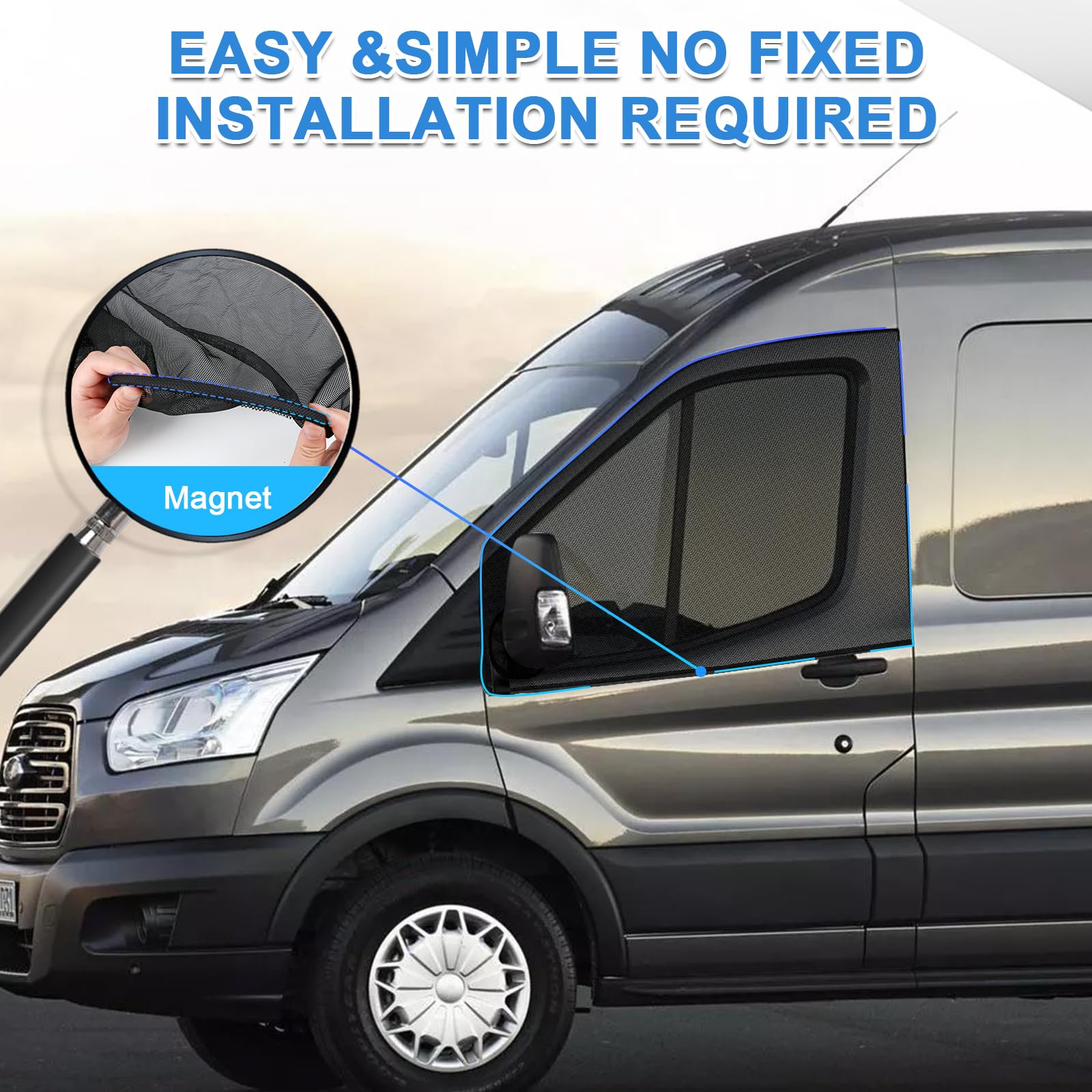 Insektenschutzgitter Ersatz für Ford Transit MK6/7/8/9 2000-2025, Magnetisches Insektennetz für Seitenscheibe (Paar) 2 Stück, Moskitonetze Atmungsaktiv Insekten für Outdoor Camping