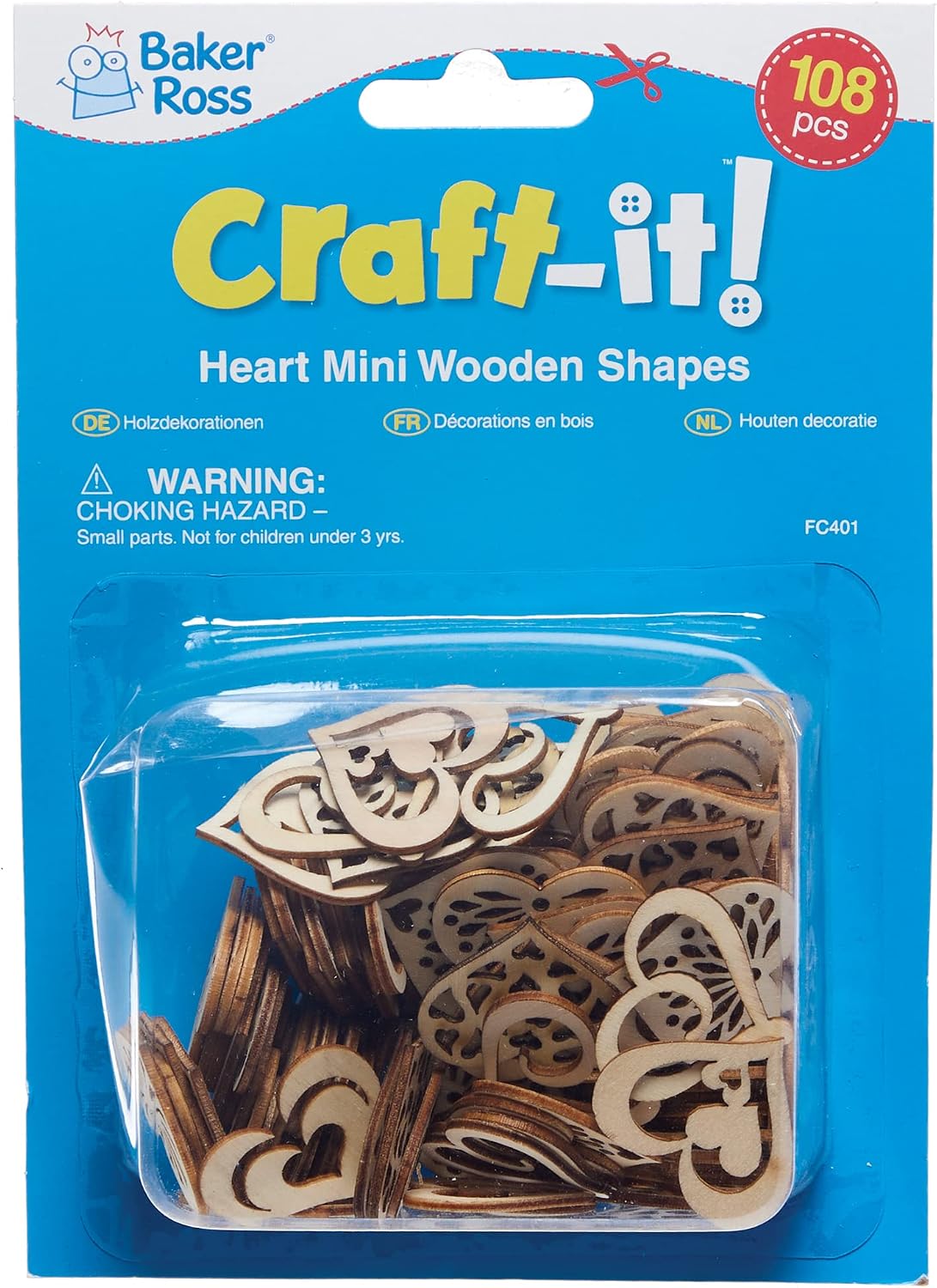 Baker Ross Heart Mini Wooden Shapes - Pack of 108, Valentine Craft Supplies for Kids (FC401), assorted - Image 5