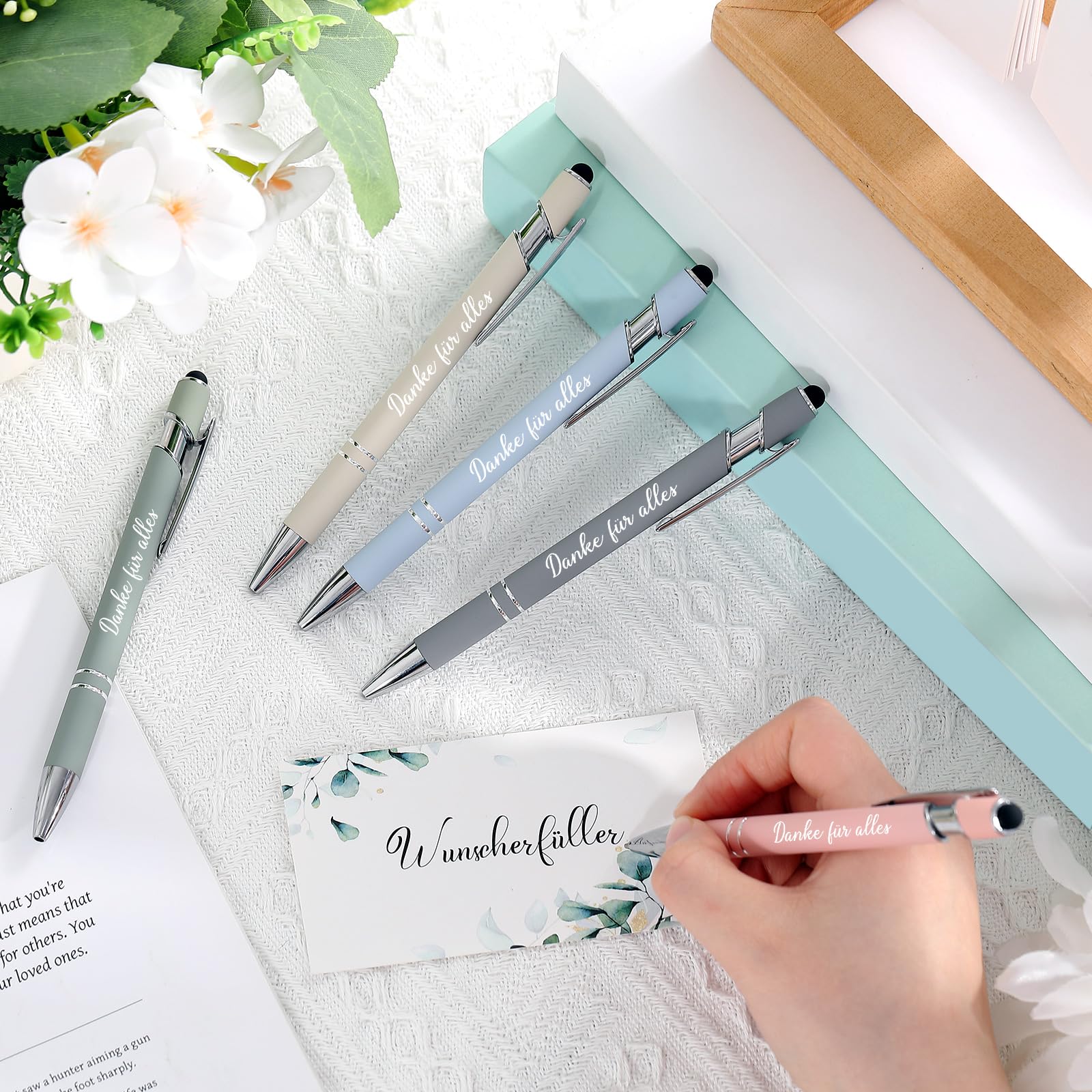 Tenare 20 Stück Dankeschön Kugelschreiber Danke für Alles Druckkugelschreiber mit Gravur Metall Zitate Stift Abschiedsgeschenk mit Touchstift für Lehrer Mitarbeiter Kollegen Büro(Macaron Farben)