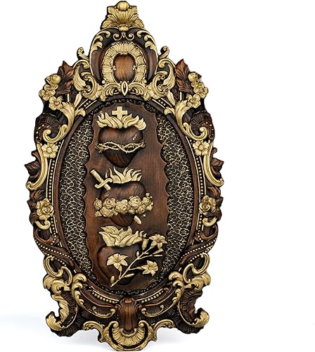Miniatura 1 de bgcarpenter Three Sacred Hearts Wall Decor Plaque Religious Handmade Holy Family Wooden Wall Art Christmas Gift (14 Inch, Gold)