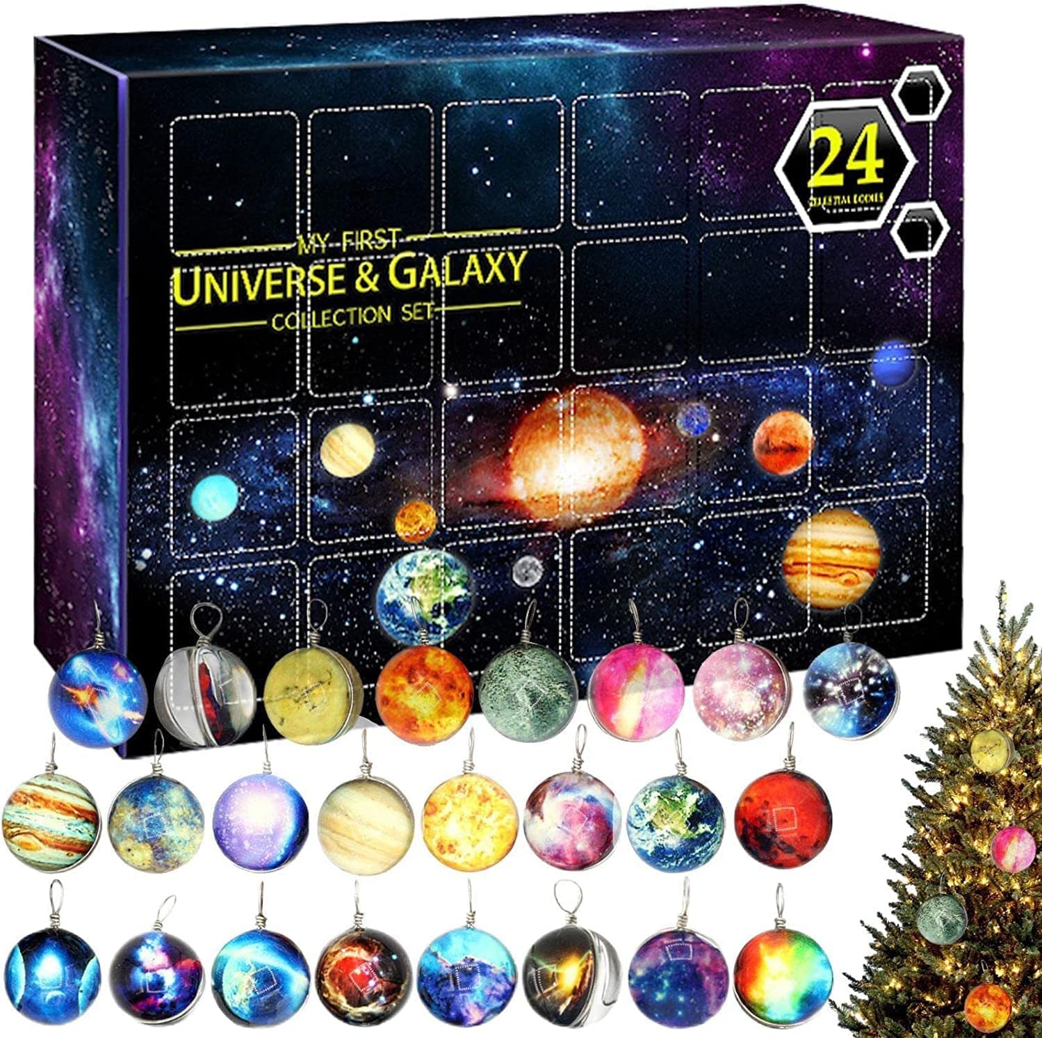 Coolchic Universe Galaxy Christmas Advent Calendar 2024, Cosmic Planet Gift Box with 24 pcs Toy Set, Surprise Creative Countdown for Christmas Holiday Gift for Boys Girls