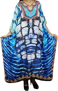 Womens Maxi Caftan Dress Beach Cover Up Resortwear Kaftan OneSize Blue