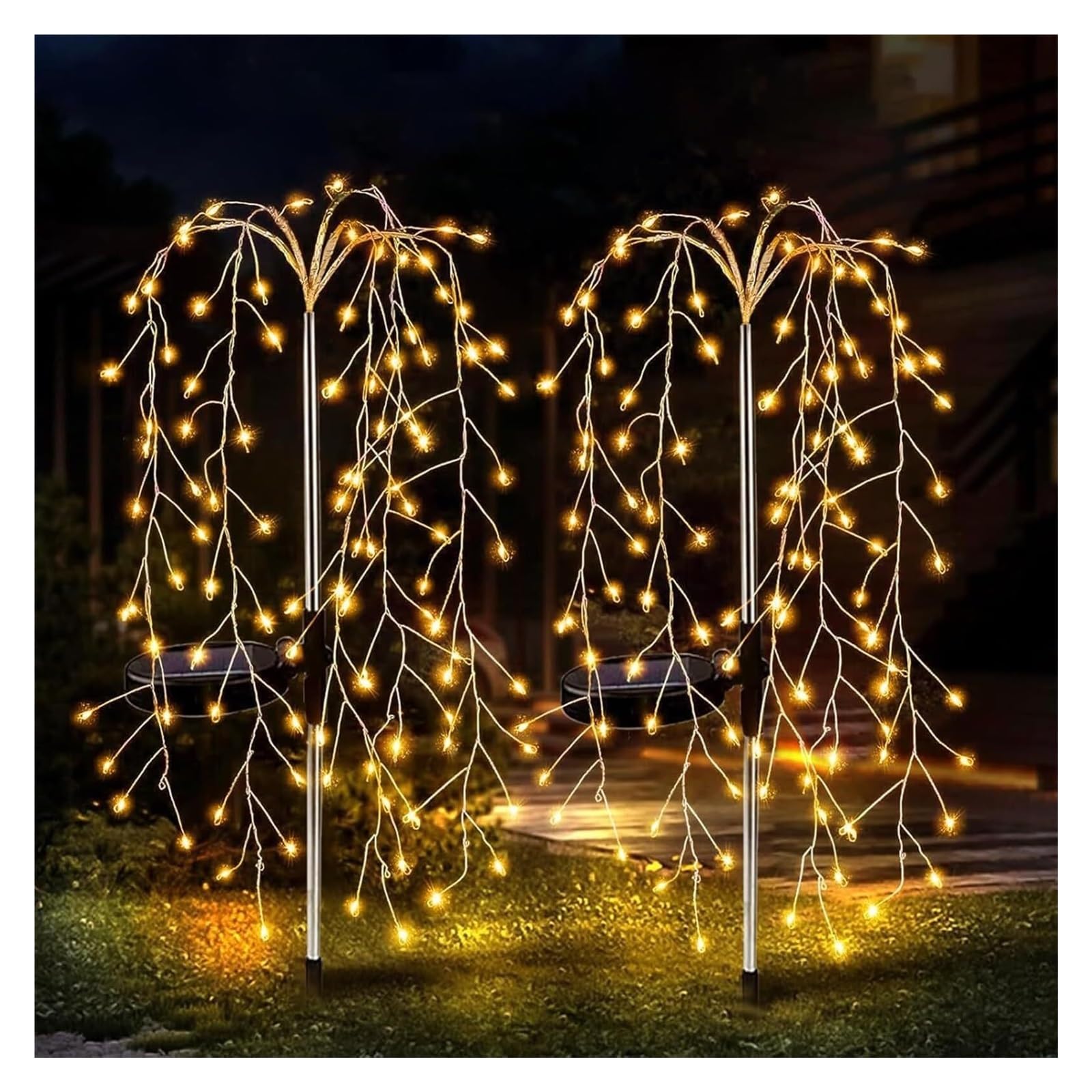 Solar Lights Outdoor, 2 Pack Willow Tree Lights 400 LEDs, 23.6Inch Waterproof Copper Wire Lights for Garden Yard Holiday Christmas Decoration(Warm)