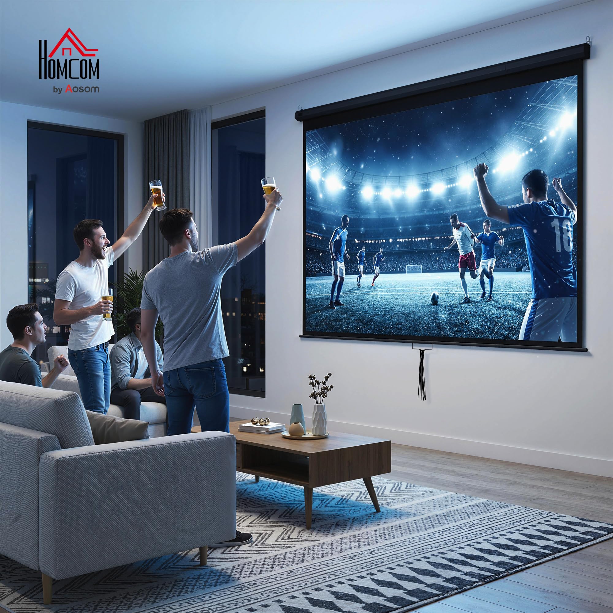HOMCOM Écran de Projection 120" 4:3 HD 4K, Videoprojecteur avec Boîtier Métal, Réglable en Hauteur, Noir