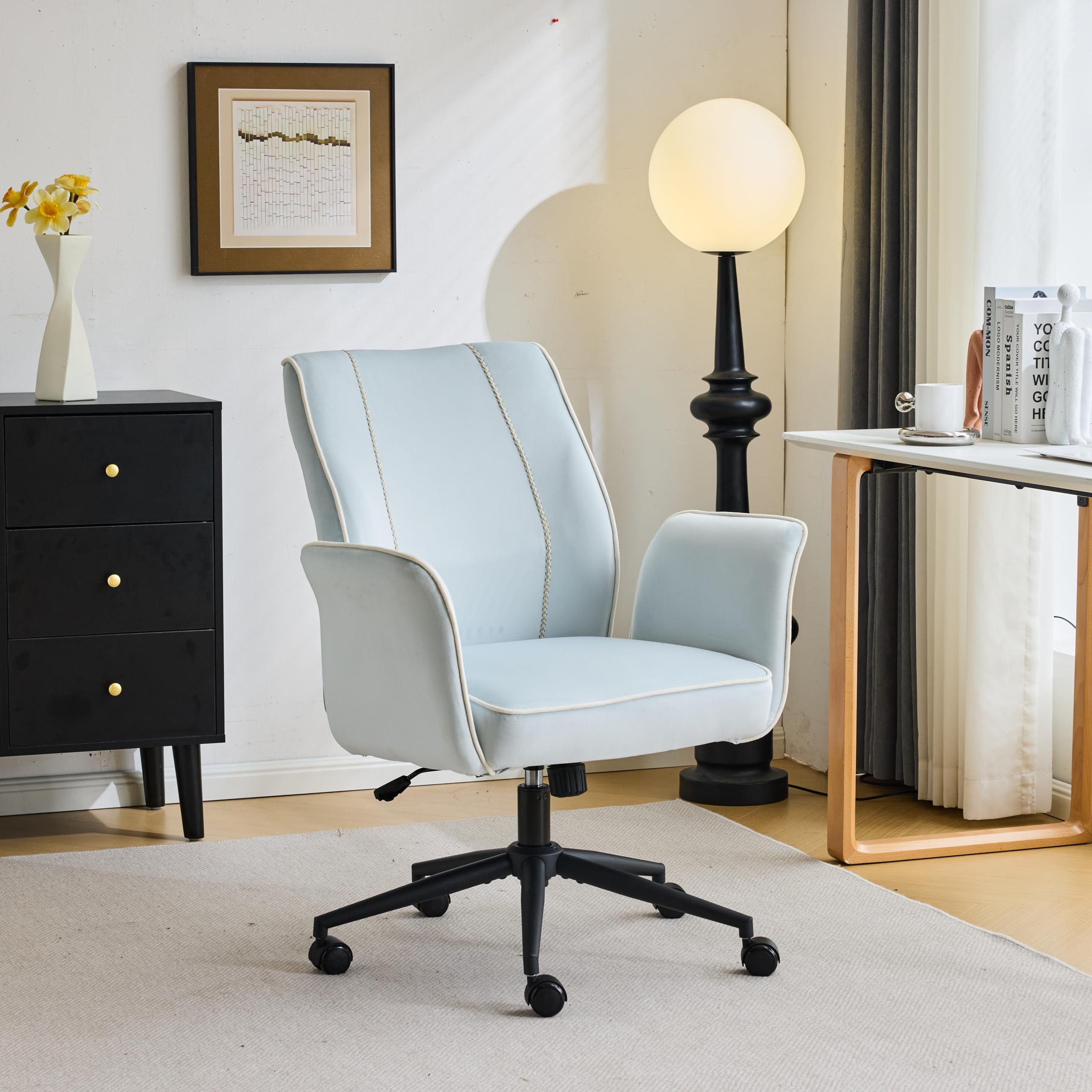VINGLI Bloom Chair Comfy Home Office Desk Chair with Wheels Padded Armrests Aesthetic Vanity Chair with Back Height