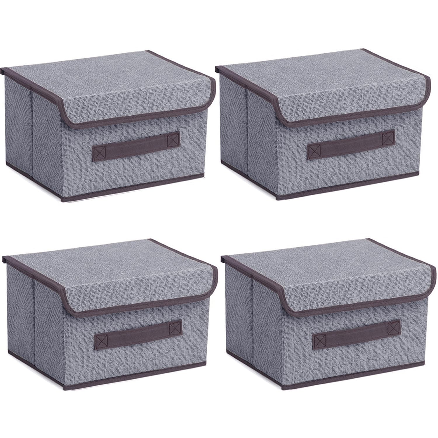 wintfarm Storage boxes with lids,4pcs 36 * 23 * 24cm Collapsible Storage Box,fabric foldable storage box with lid for clothes,toy, photo,closet,bedroom,home(Grey) — image 1