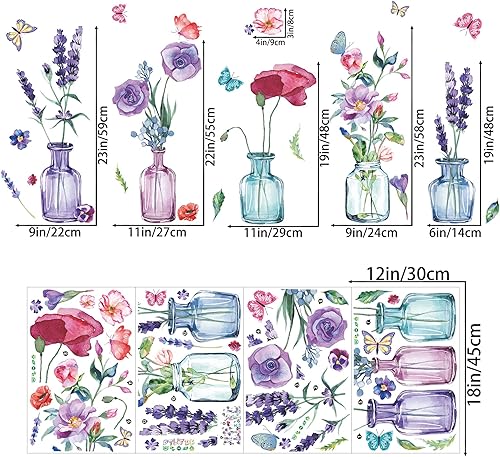 Miniatura 2 de Calcomanías de pared de acuarela 3 jarrones, flores coloridas, calcomanías de pared florales en jarrón, calcomanías de pared para bricolaje, plantas
