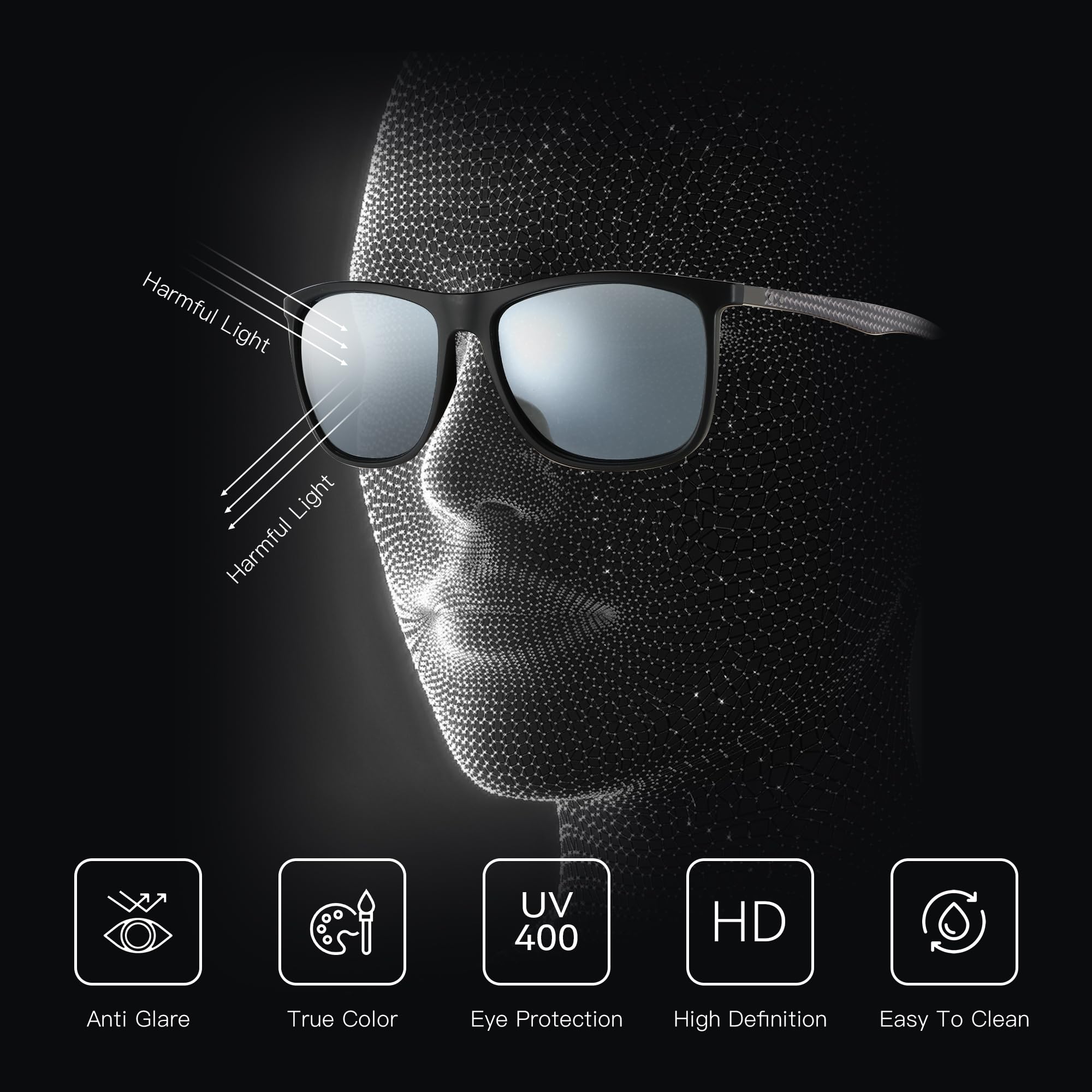 ZENOTTIC Occhiali da sole polarizzati uomo in fibra di carbonio staffa occhiali da sole quadrati guida pesca golf sport protezione UV400