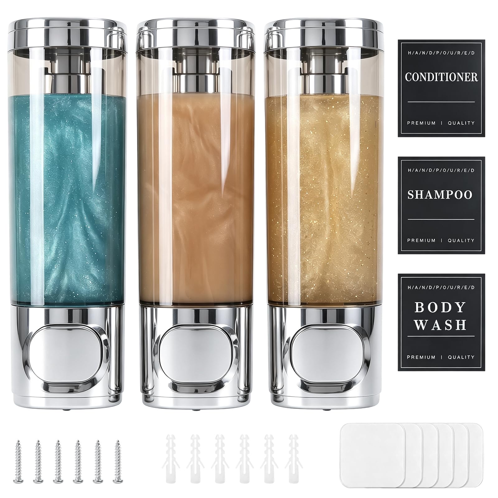 3 Pack Single 300ml Soap Dispenser Wall Mounted Bathroom Shampoo Dispenser