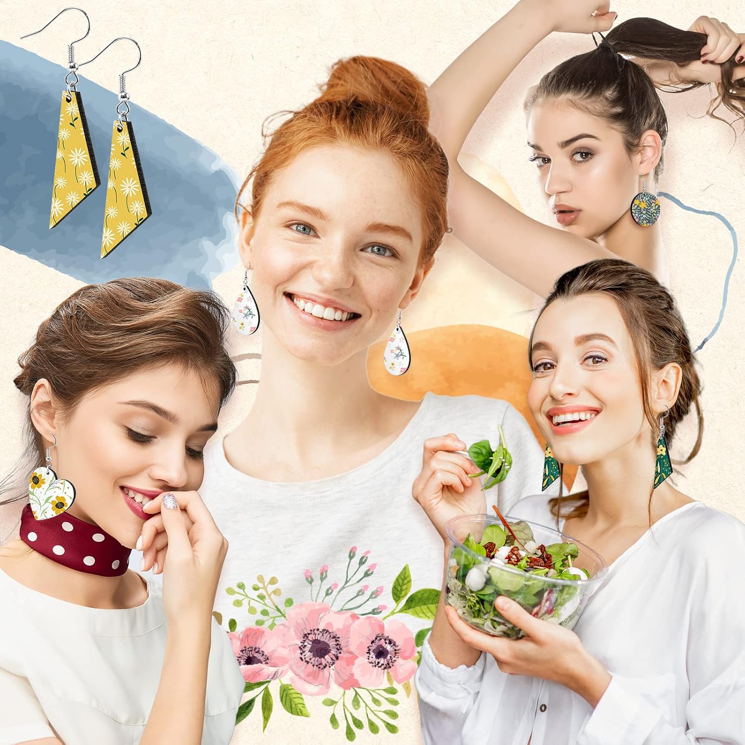 Whaline 40Pcs Sublimation Blank Earrings Round Heart Teardrop Irregular Square MDF Board White Earrings Heat Transfer Earring Unfinished Wood Earring for Jewelry DIY Making Crafts Supplies - Image 5