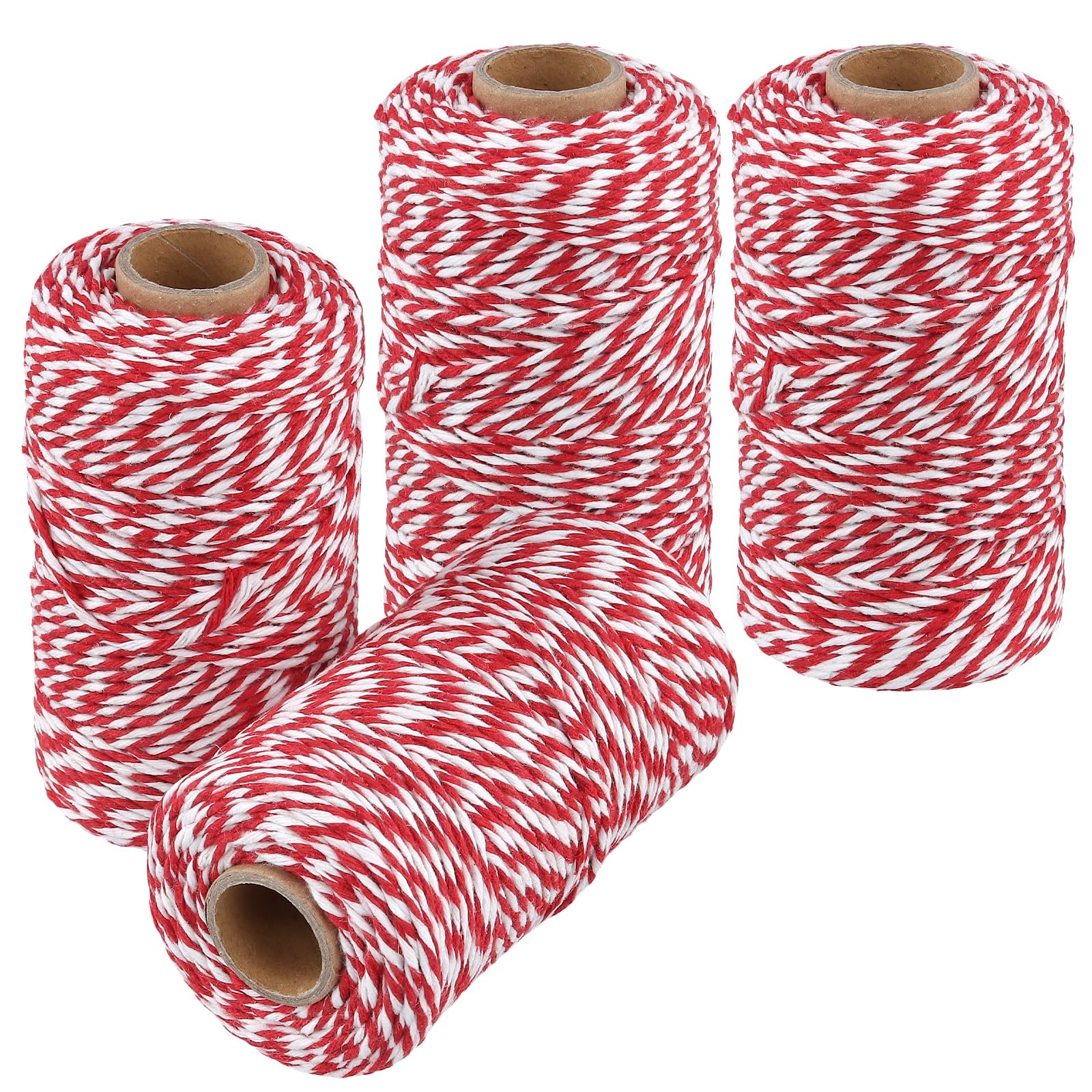 JOIKIT 4 Rolls 100m/328ft Cotton Twine, 2mm Red and White Wrapping Twine for Trussing Baking Kitchen Use