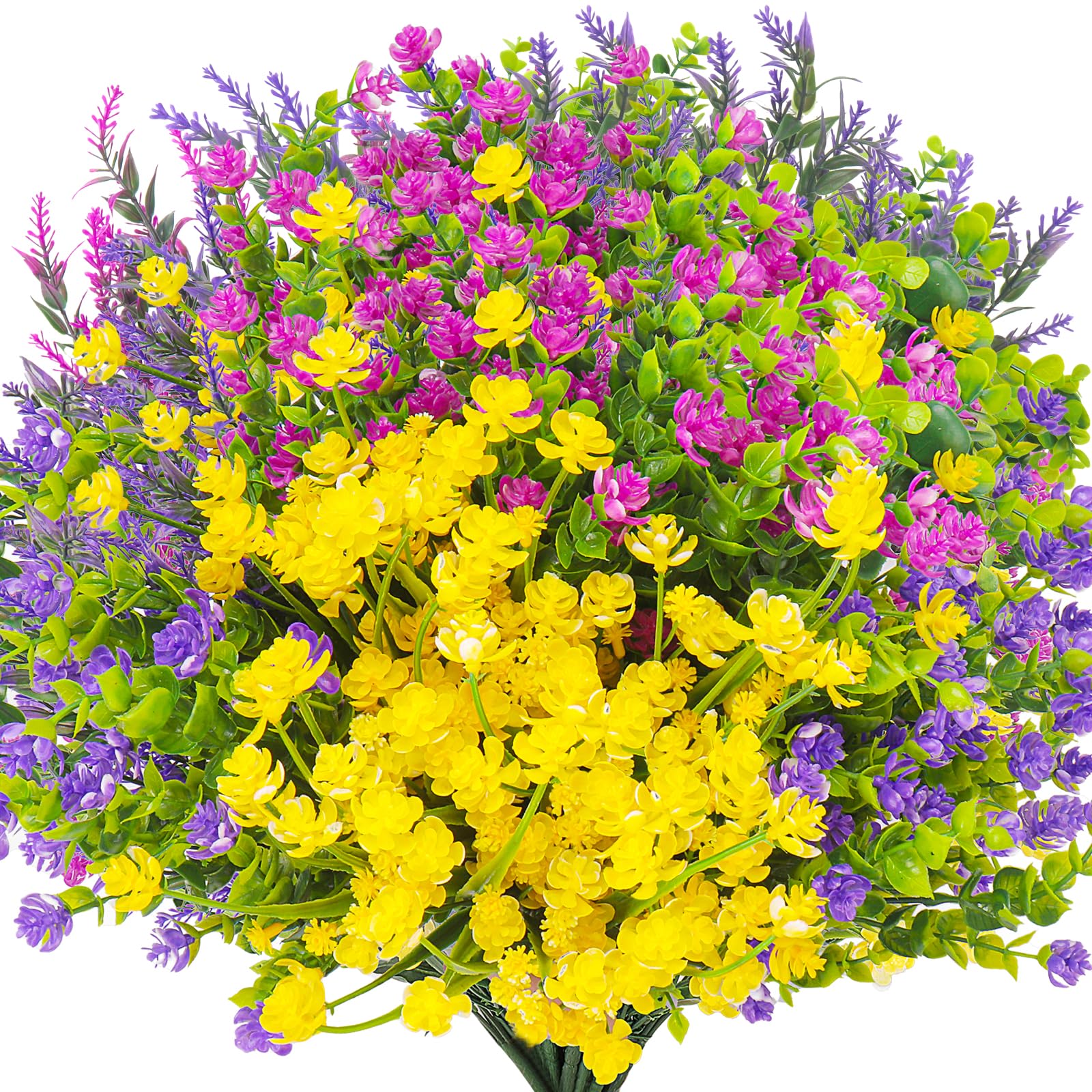 HIFIDECKY 24 Bundles Artificial Flowers Outdoors Faux Plants UV Resistant Fake Flowers Faux Bushes Plastic Artificial Flowers Fake Outdoor Plants for