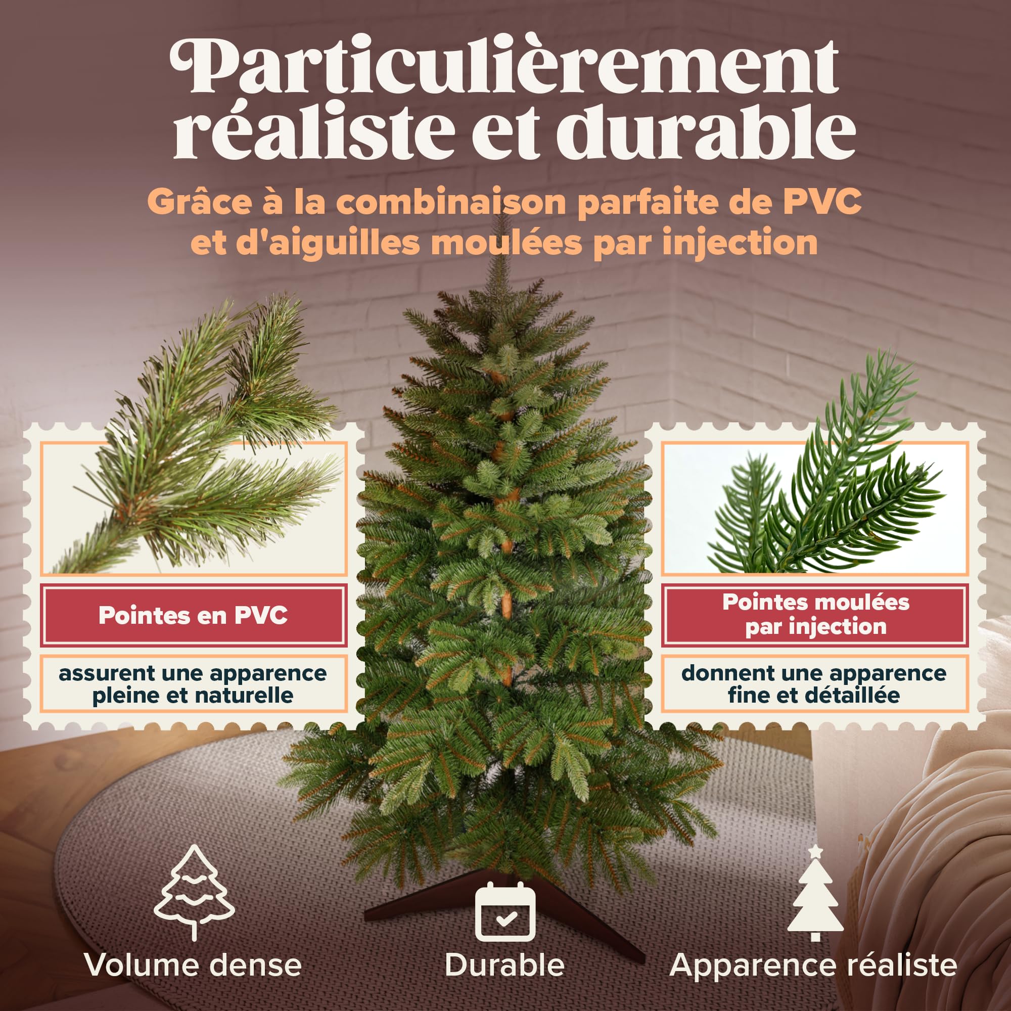 Sapin de Noël Artificiel Premium 90 cm - Gagnant du Test - Réalisme Exceptionnel, Branches épaisses, livré avec Support en Bois et Sac de Rangement – Pure Living