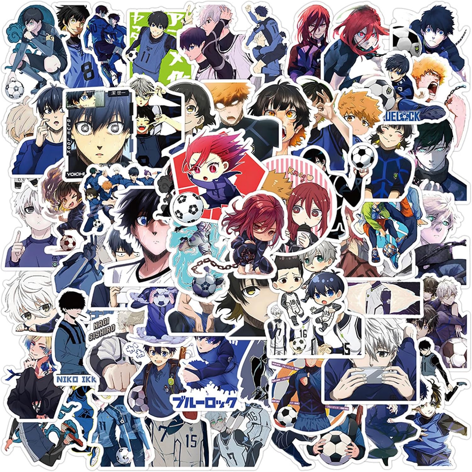 50PCS Blue Lock Anime Cartoon Decals for Laptop,Phone Case,Helmet,Water Bottle,Travel Case, Guitar,Waterproof PVC Movie Stickers for Tenns and Adults (bli)
