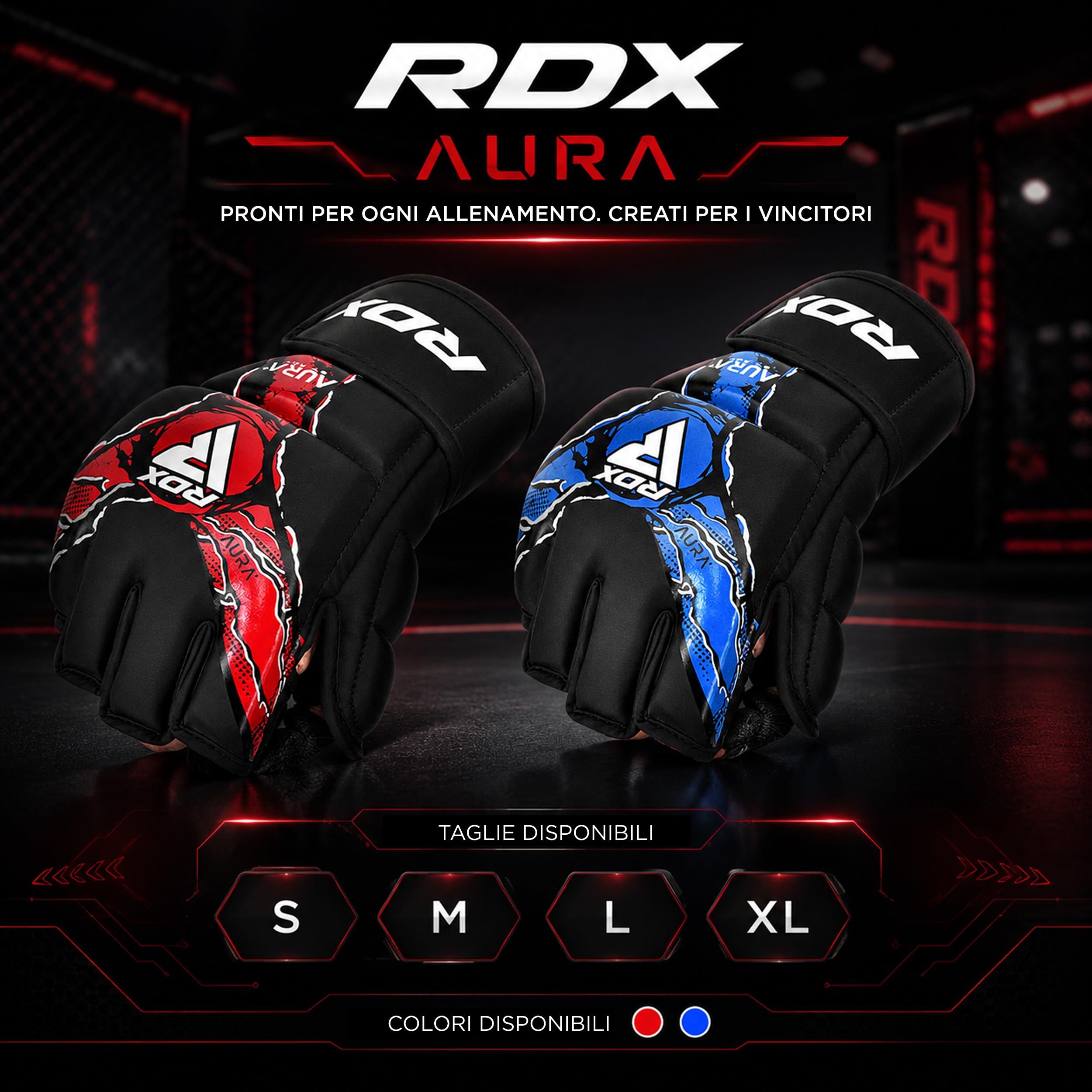 RDX Guanti Grappling Aura Plus F-17, Guanti MMA con Protezione Rinforzata per il Pollice, Guanti MMA Sparring per Sparring e Allenamento, Guanti da Boxe MMA in Pelle Sintetica per Uomo e Donna