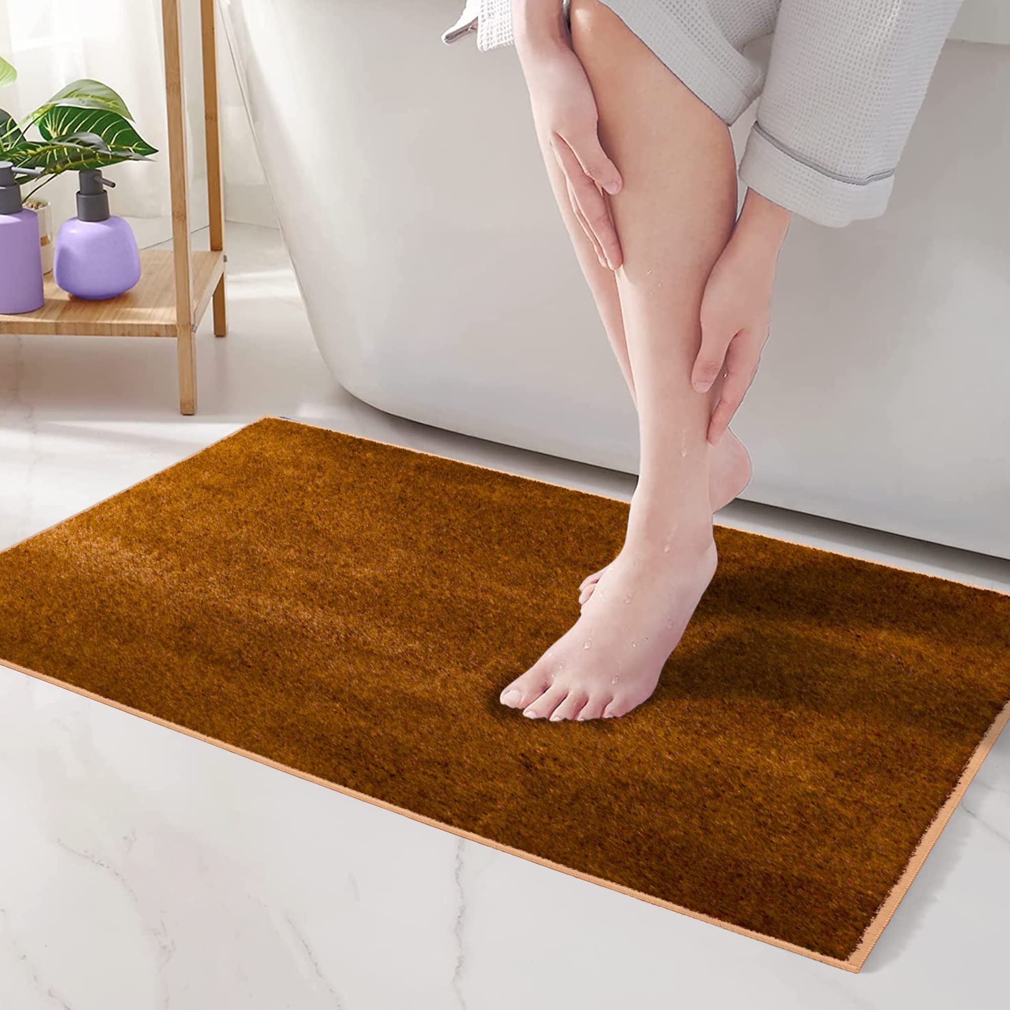 Story@Home Designer Soft Velvet Plush Polyester Doormat, Anti Skid Doormat for Home Entrance with Rubber Backing,61x41 CMS, Brownish Orange