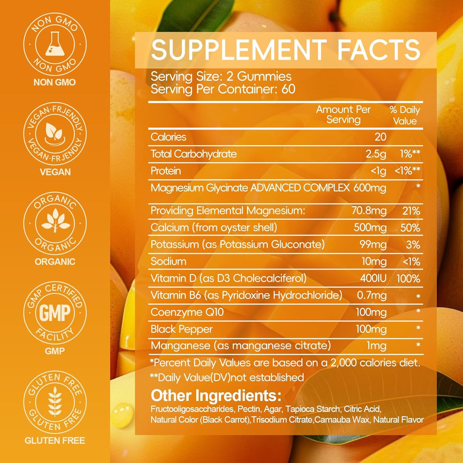 Magnesium Glycinate Gummies 600mg, Chewable Sugar Free Potassium Magnesium Gummies with Magnesium Glycinate, Vitamin D, B6 and CoQ10 for Sleep, Relaxation, Brain & Muscle, 120 Count - Image 2