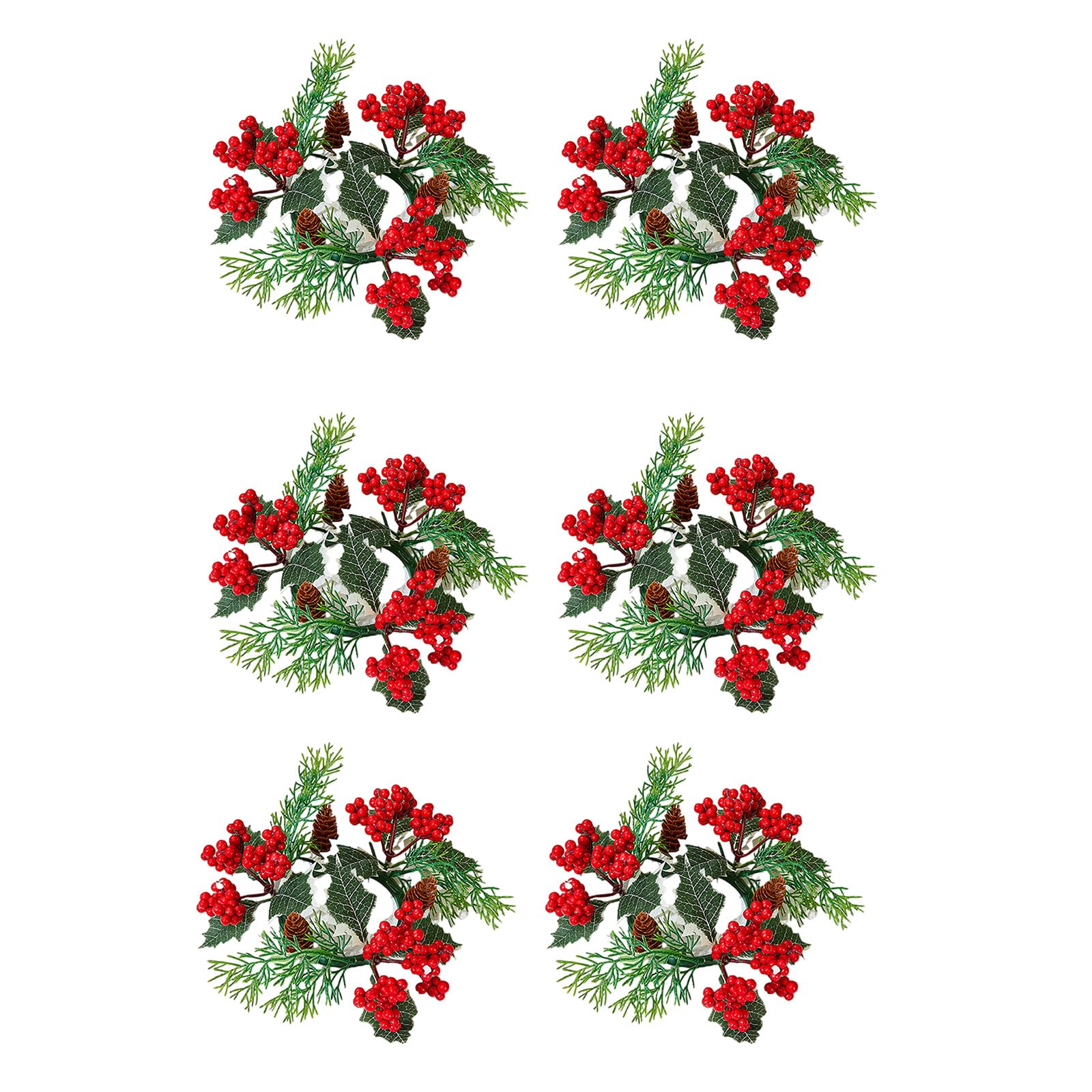 Kalttoy 6Pcs Rustics Pinecones Berries Rings for Holiday Homes Accent Wreath Realistic Appearance for Mall Christmas Rings