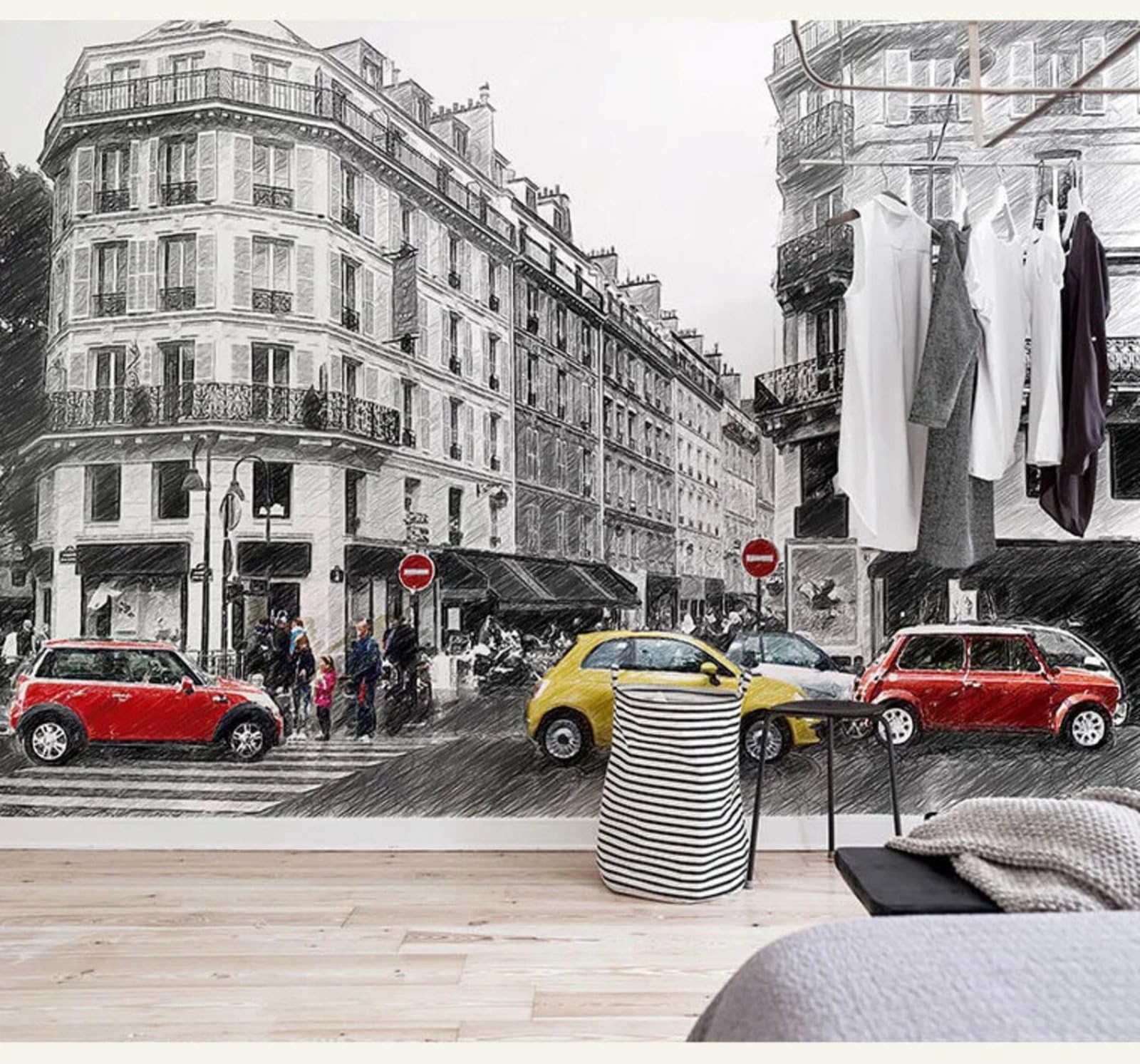 Tzxztt Abstract City Street Hand Drawn Sketch Modern 3D Wallpaper Premium Textured Silk Neutral Tones Material Ideal for Living Room Bedroom-400cm×280cm