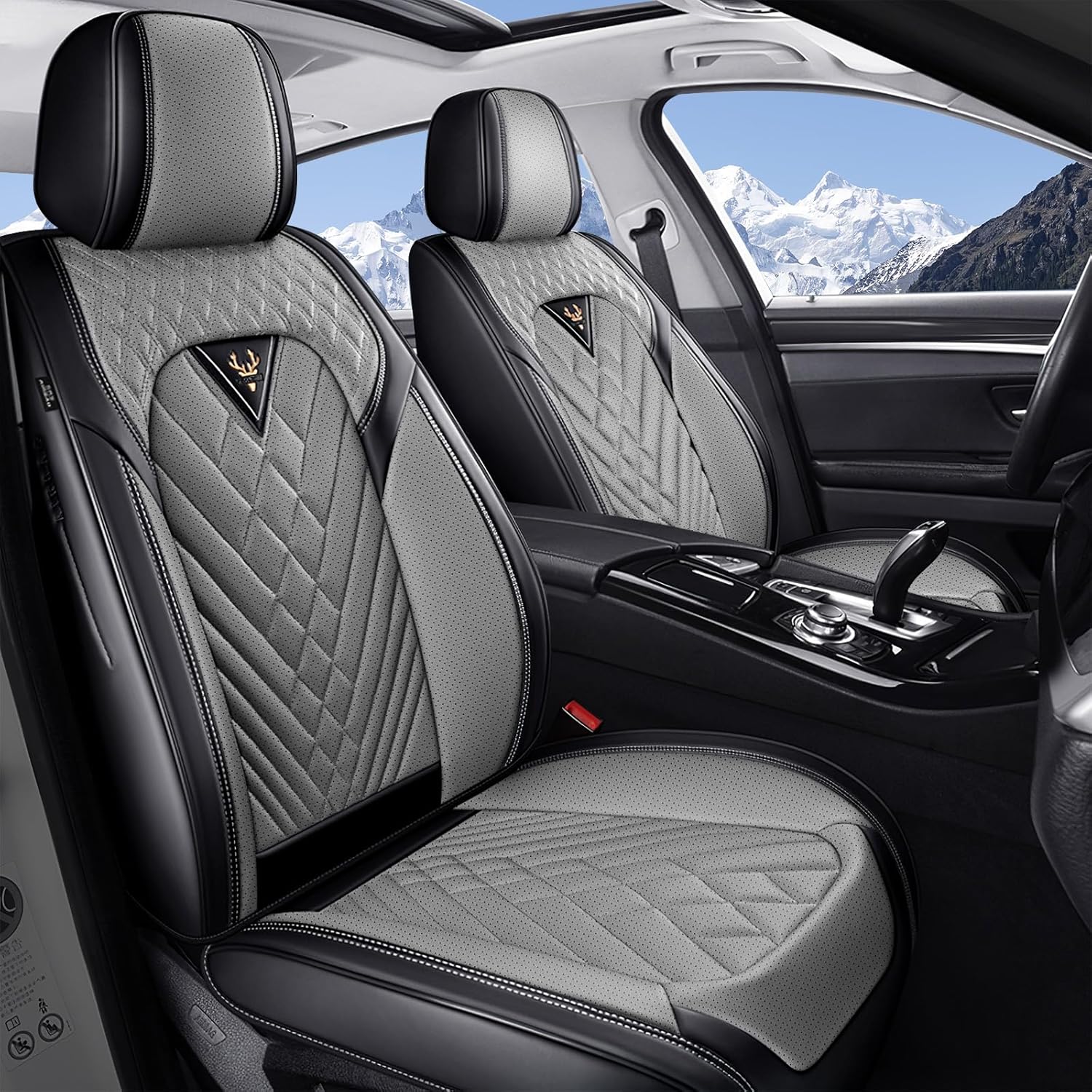 Car Seat Covers Fit for Toyota Highlander 2001-2025,2 Seats Waterproof Leather seat Covers, Premium Fashion Car Seat Protector.(2 Seats/Black Gray)