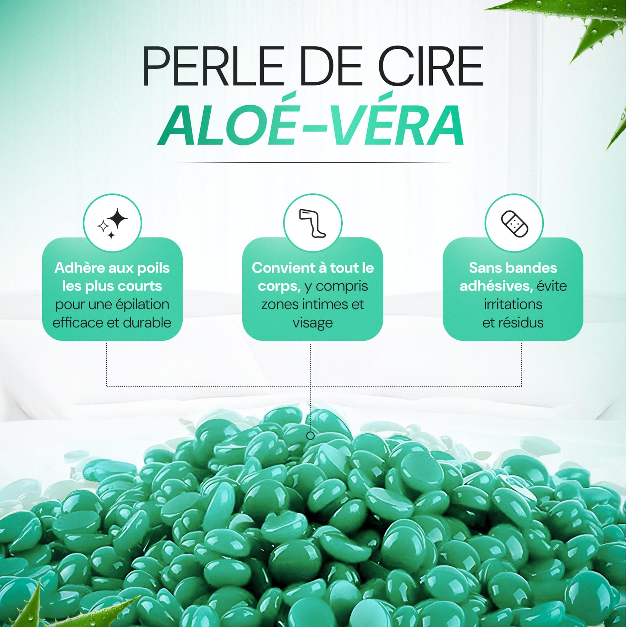 Perle de Cire Aloé-véra 1kg+500g Wax Bille de chauffe cire-professionnelle-sans bandes et appareil poils-Femme et Homme pour le corps entier-visage-jambe-aisselles-soucis-peau sensible intime.