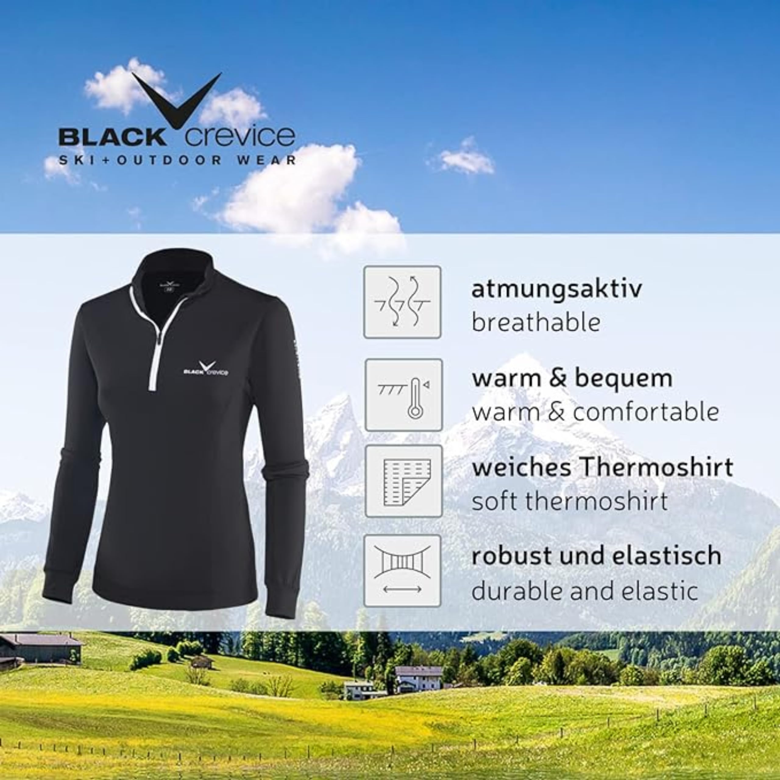 Black Crevice Women's Skirolli Zip functional shirt.