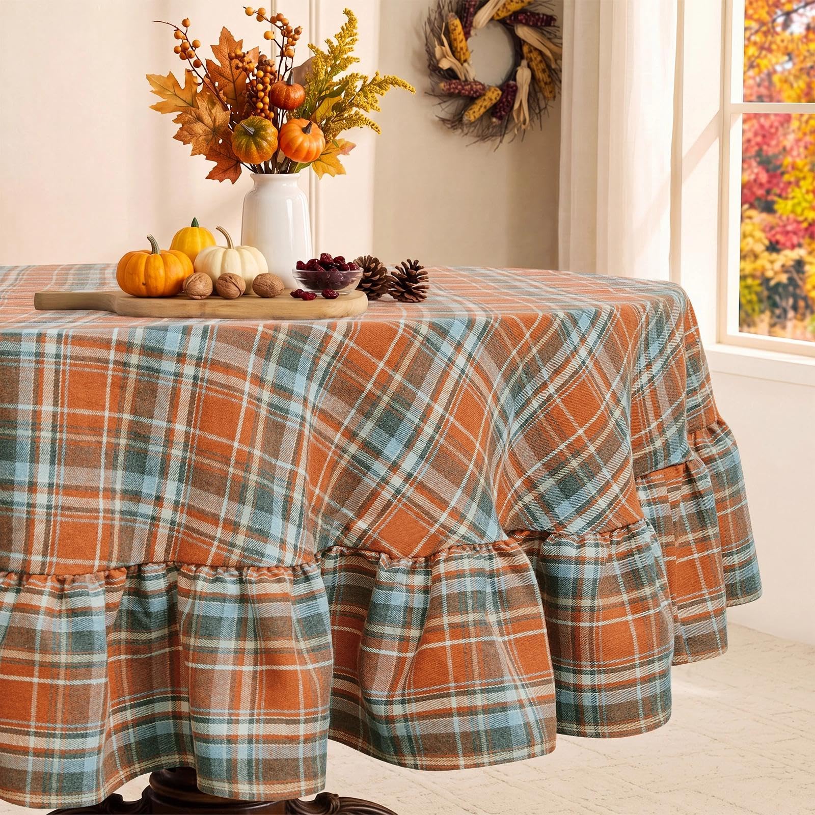 Orange Gingham Tablecloth - Ruffled Rectangle -18