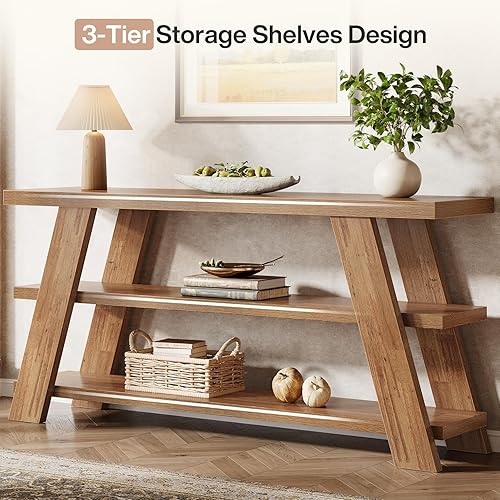 Miniatura 7 de Tribesigns Mesa consola extra larga de 70.9 pulgadas con almacenamiento, mesa de sofá de madera estrecha de 3 niveles detrás del sofá, mesa de