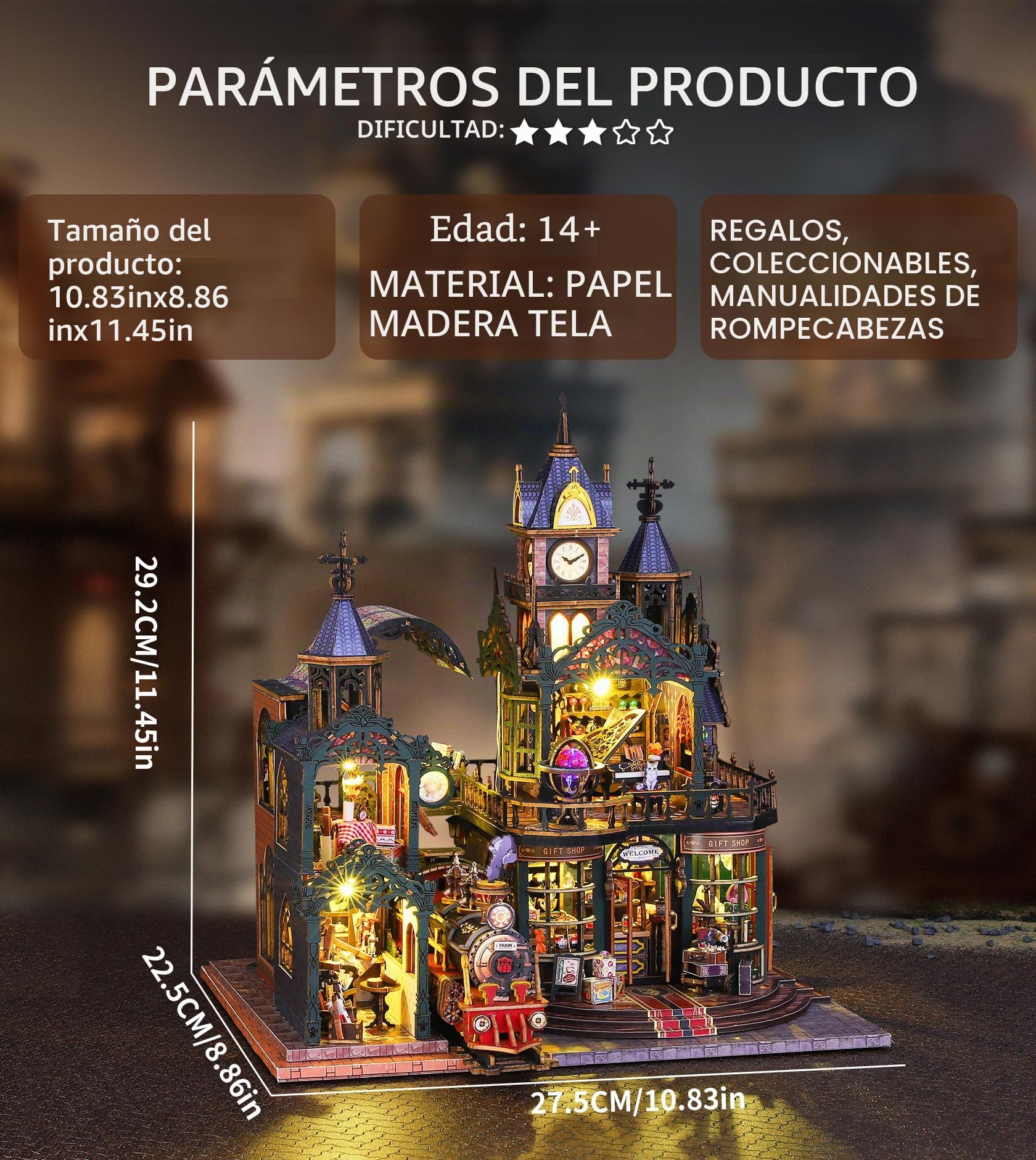 Spilay Puzzle 3D, Casa de Muñecas – Maquetas para Construir Adultos con Luz LED, Creativo de Madera para la Relajación y Decoración Amantes de los Libros
