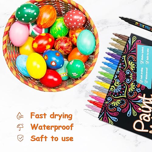 Miniatura 3 de YUNISS 18 Colors Acrylic Paint Pens, Paint Markers for Rock Painting Wood Canvas Fabric Glass Ceramic Easter Eggs Pumpkin (0.7mm)