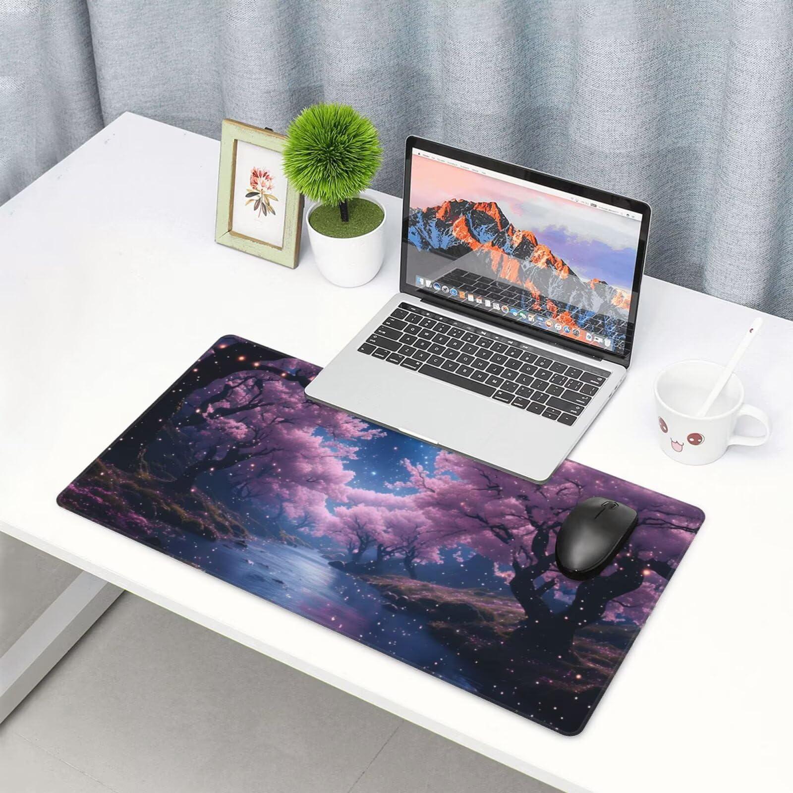 Podkładka pod mysz z kwiatami wiśni, duża podkładka pod mysz 1200 x 400 mm, podkładka pod mysz do gier, podkładka na biurko ze zszytymi krawędziami, podkładka pod mysz z klawiaturą, do pracy, gier,